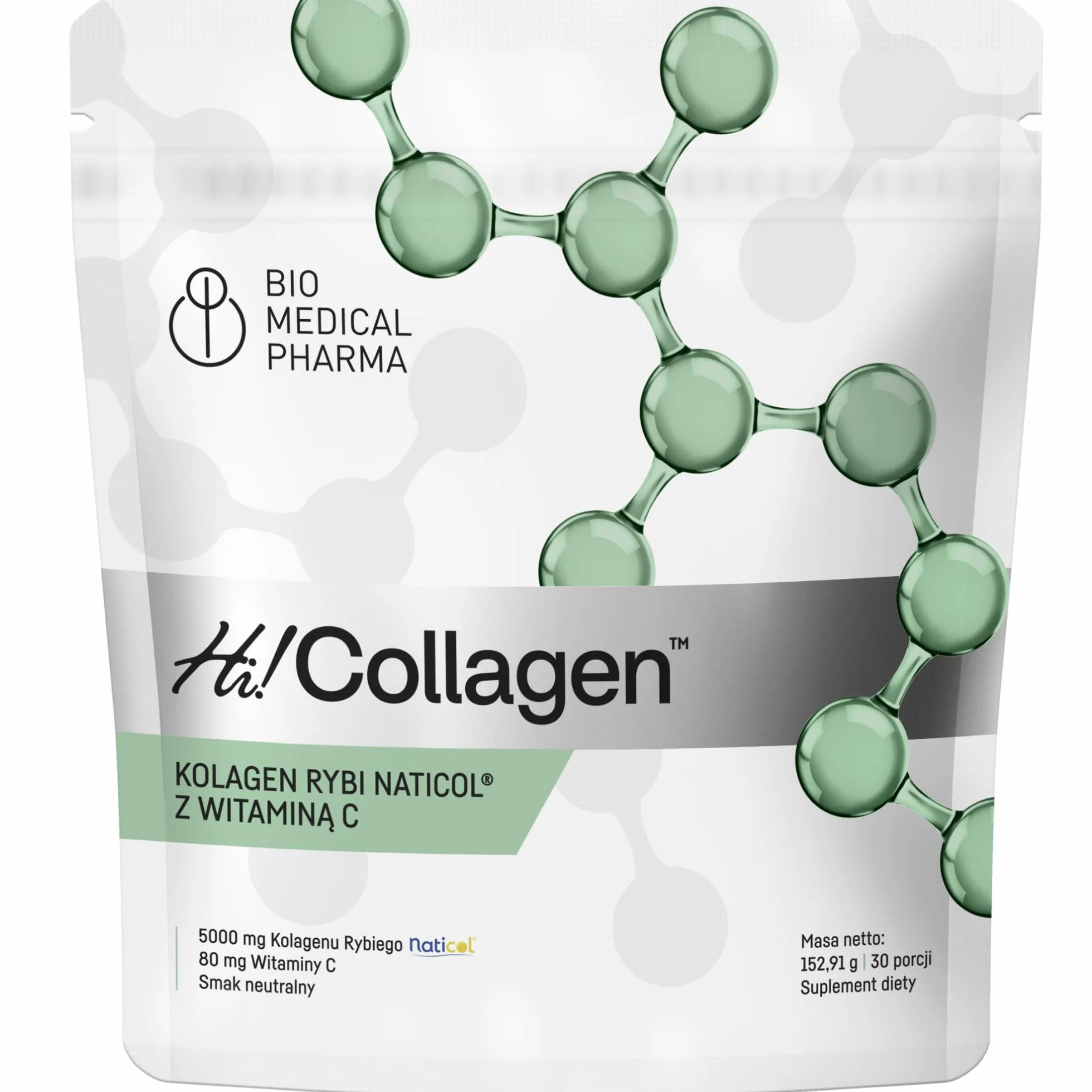 Kolagen morski hydrolizowany w proszku z witaminą C – Naticol 5000 mg, peptydy 2000 Dalton – Typ I i III – Czysty, bez smaku – Hi Collagen (30 porcji, 1 miesiąc)