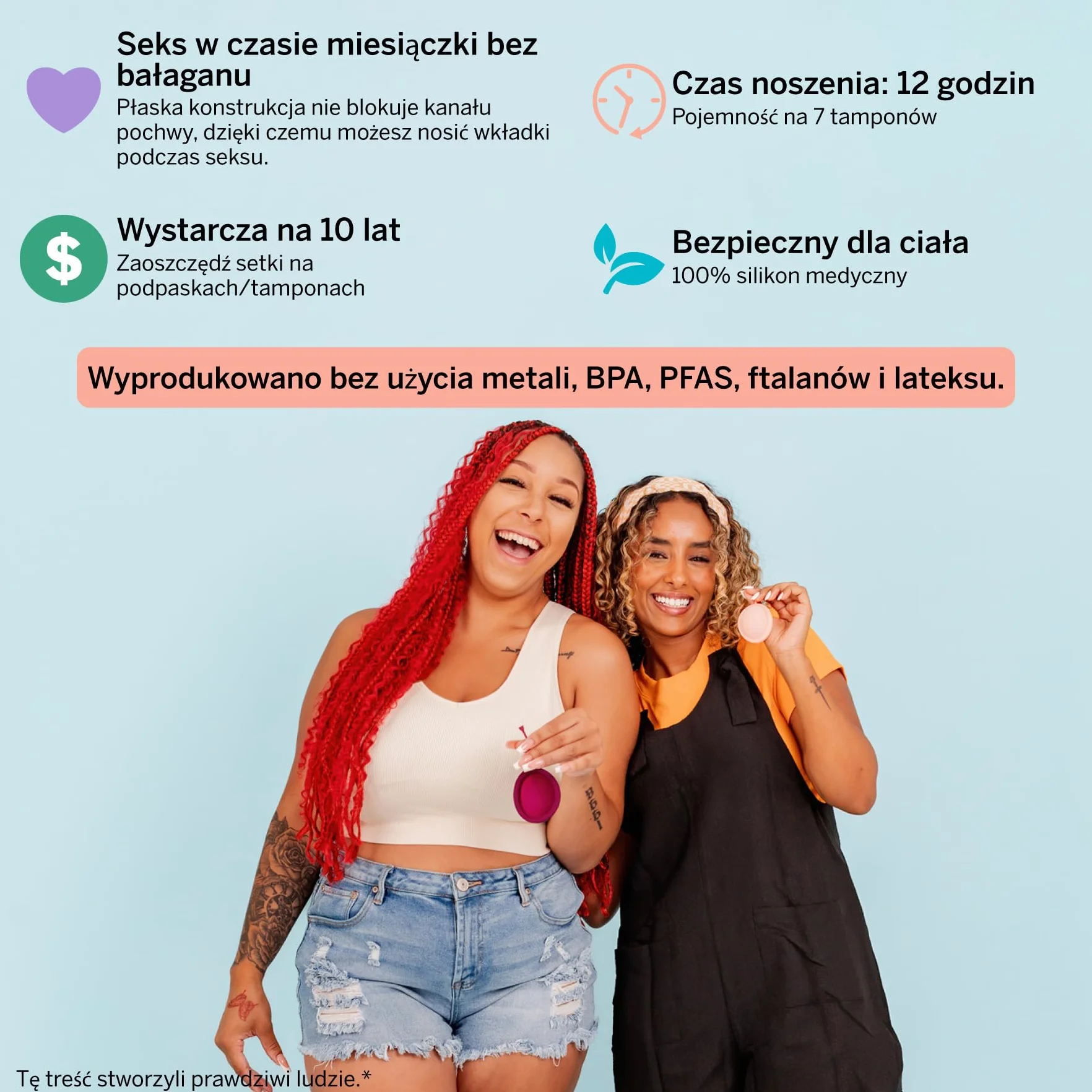 Pixie krążek menstruacyjny – miękki i wielokrotnego użytku – wykonany w 100% z silikonu medycznego – bez metali i substancji szkodliwych – czas noszenia 12 godzin – usuwa jak tampon – rozmiar mały