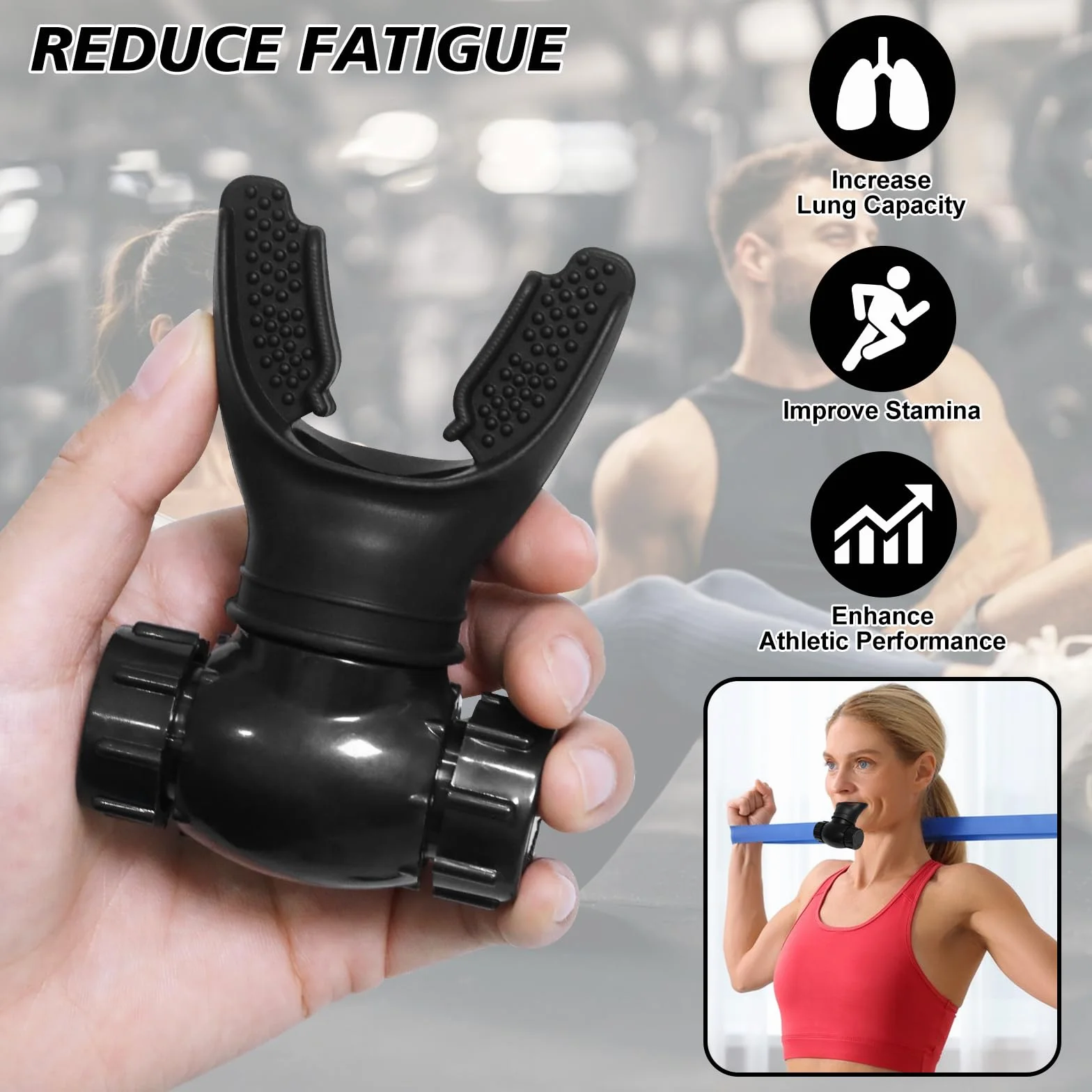 oxyfit trener oddychania, trener oddechowy płuc, przyrząd do treningu pojemności płuc z regulowanymi opornikami dla zwiększenia wytrzymałości oddechowej – czarny
