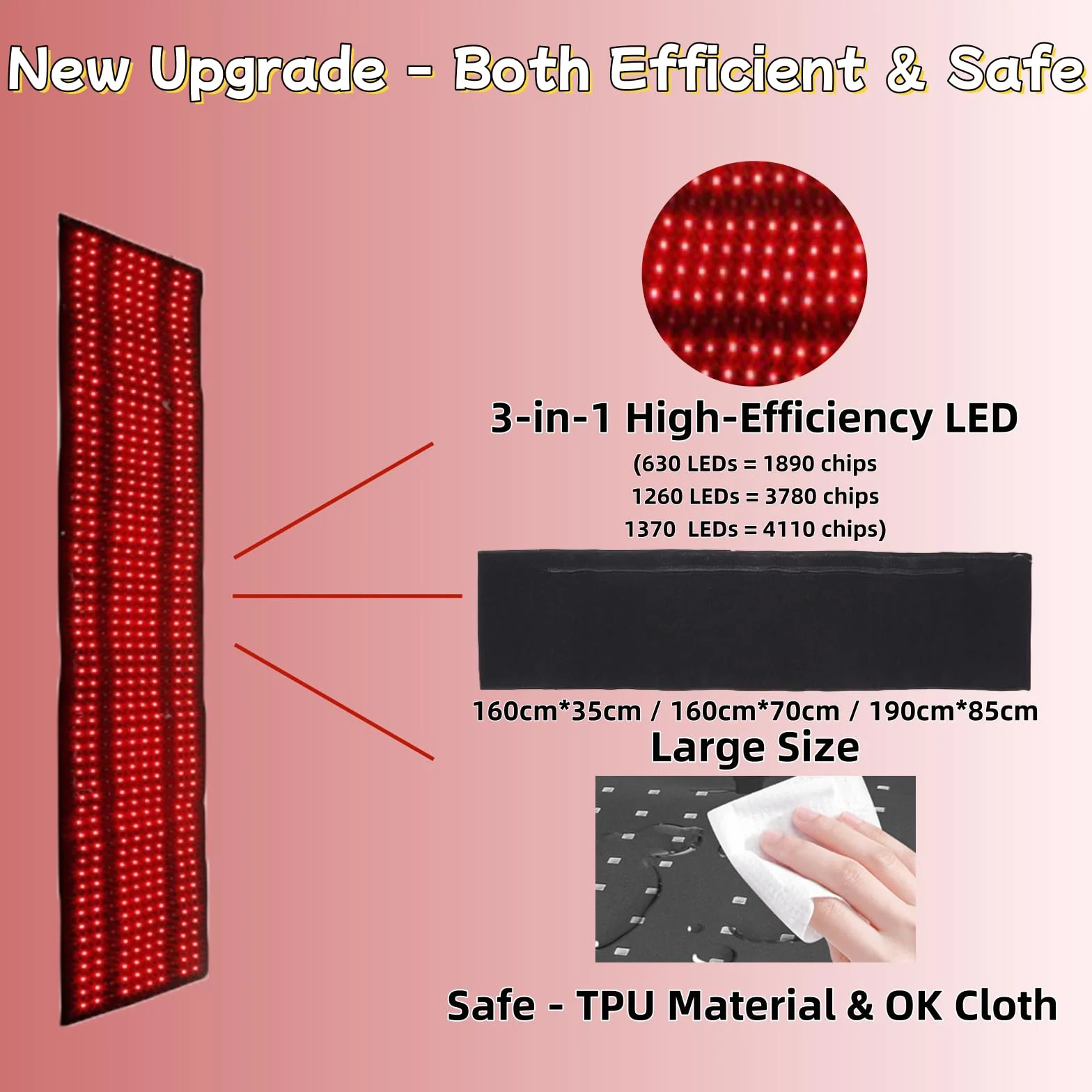 Mata na całe ciało z czerwonym i podczerwonym światłem 1370 diod LED 660 nm 850 nm pilot 3 tryby 5 poziomów jasności duży rozmiar 190cm*85cm