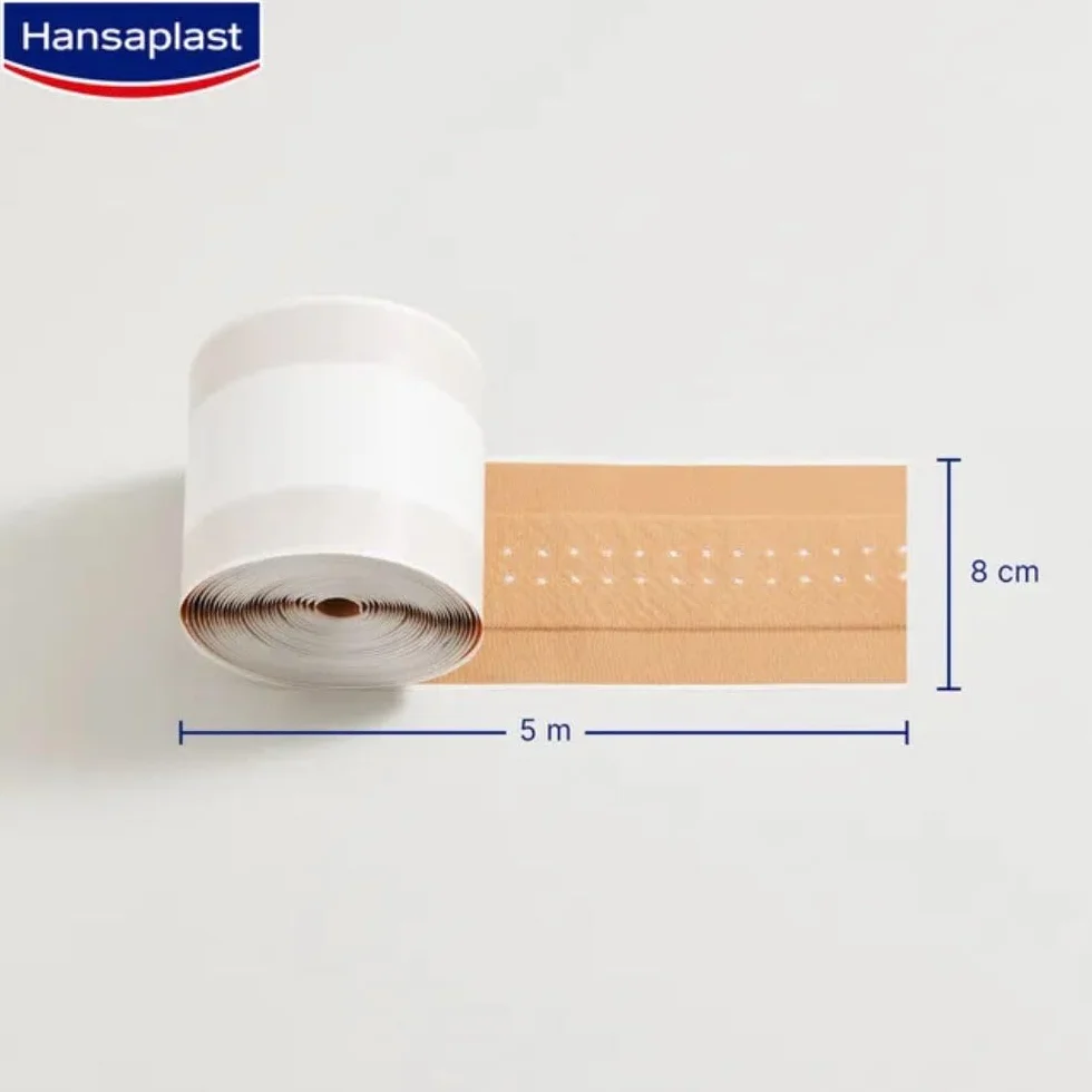 Hansaplast Plastry Classic (5 m x 8 cm), plastry na rany z możliwością przycięcia, o bardzo dużej sile klejenia, elastyczny i oddychający materiał opatrunkowy
