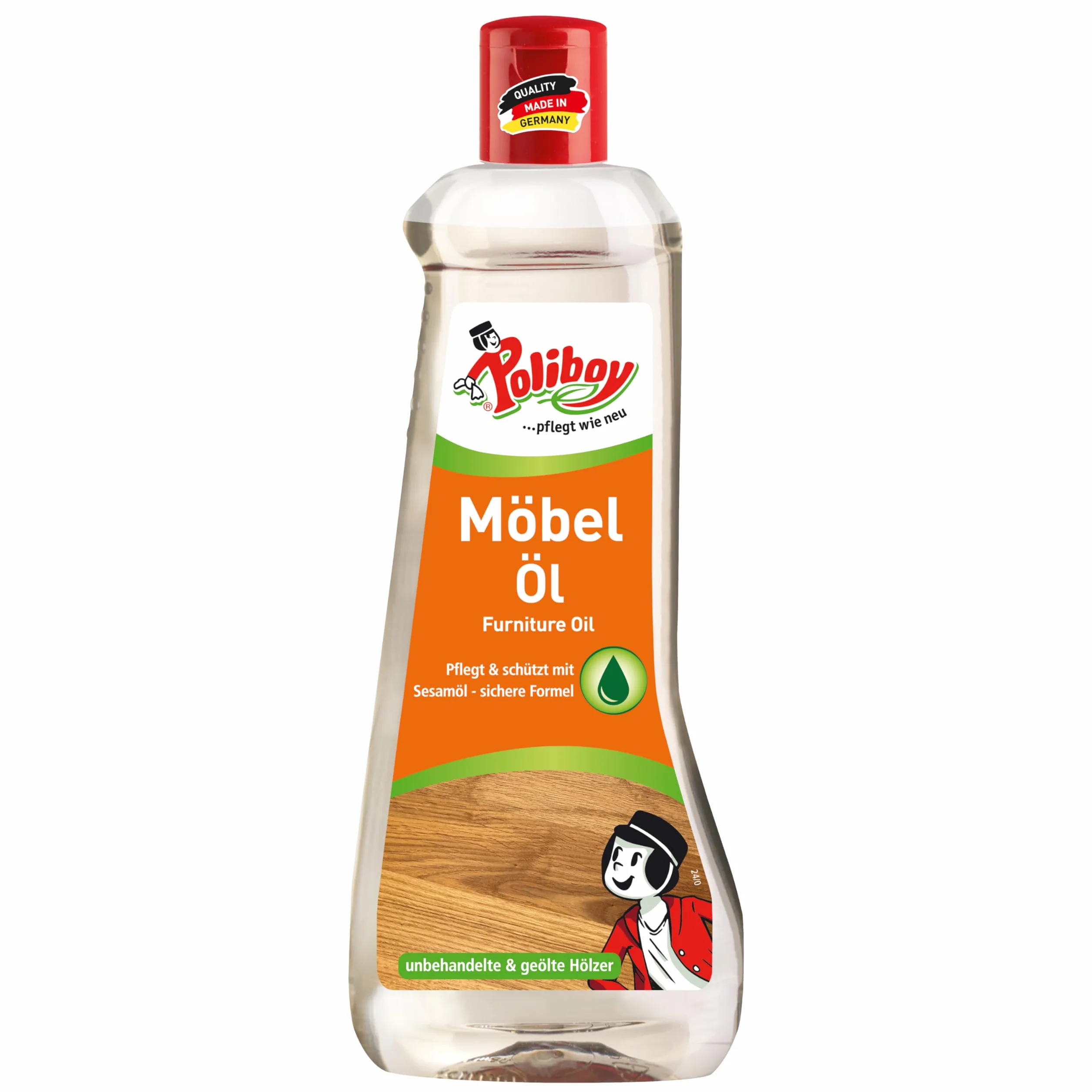 POLIBOY olejek do mebli, odżywczy środek do pielęgnacji drewna do mebli drewnianych, bezbarwny olej do drewna, 1 x 500 ml, wyprodukowano w Niemczech