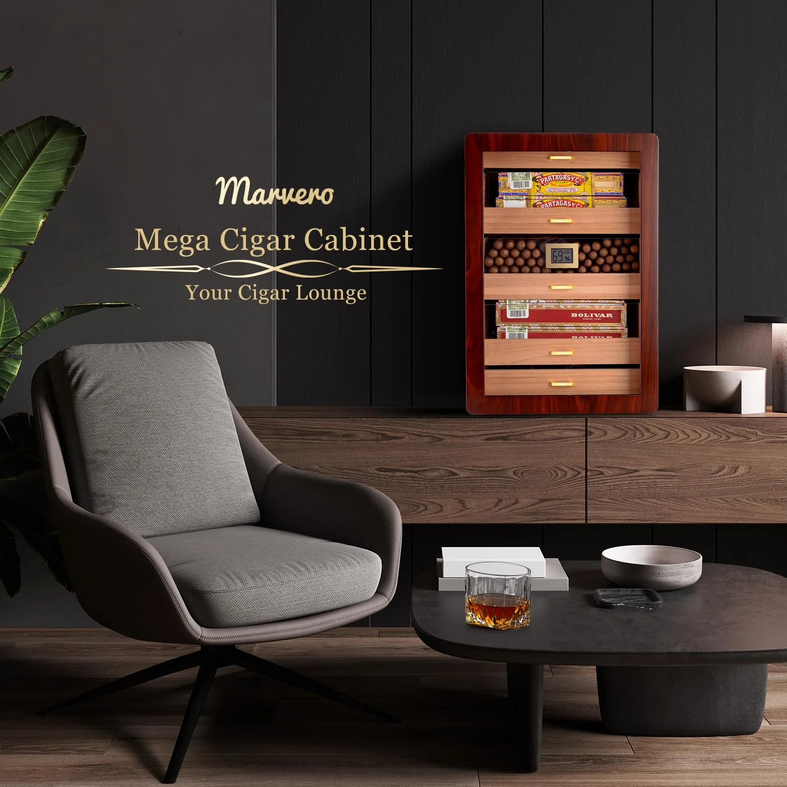 Marvero Humidor na cygara ręcznie robiona skrzynka z cedrowego drewna na 300 cygar z higrometrem i nawilżaczem