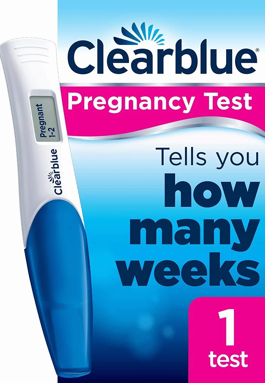 Clearblue Test ciążowy - cyfrowy ze wskaźnikiem tygodni, jedyny test, który mówi, ile tygodni, 1 test cyfrowy, opakowanie może się różnić