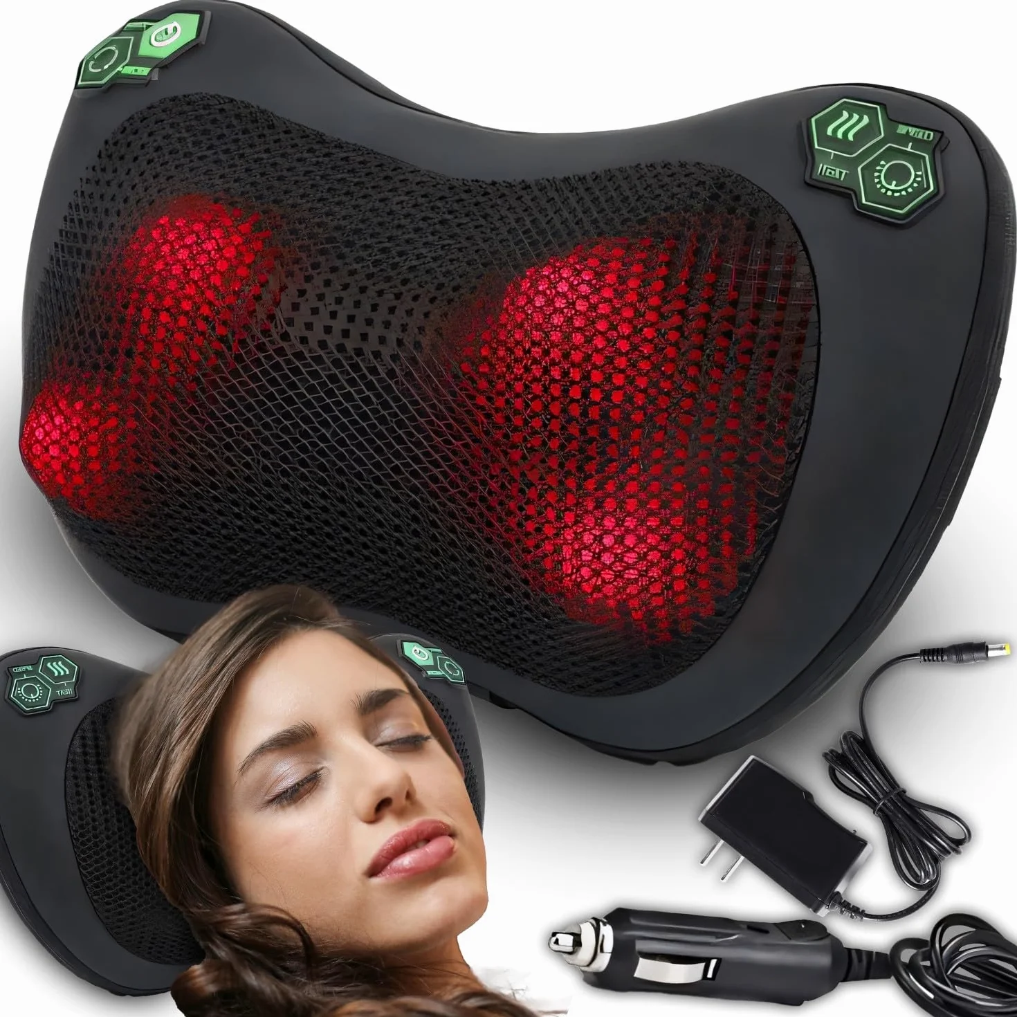 Retoo Shiatsu poduszka do masażu z funkcją ogrzewania, urządzenie do masażu pleców, karku, ramion, pleców, karku, obrotowych głowic masujących do biura, domu, samochodu, kolor czarny