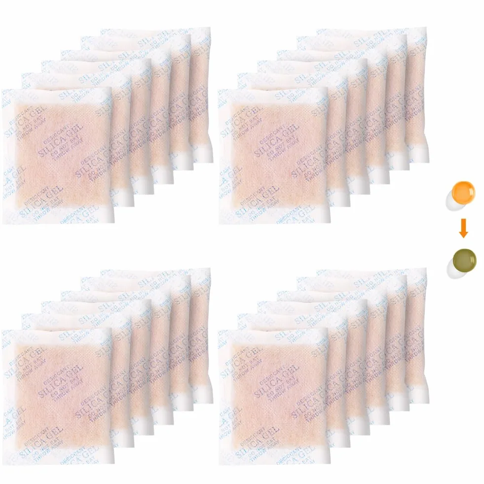 ASYEY żel krzemionkowy, 20 g x 24 sztuk pomarańczowe saszetki z żelem krzemionkowym, wielokrotnego pochłaniające wilgoć, do kontaktu z żywnością, do mikrofalówki, do szafek, sejfów i łazienek