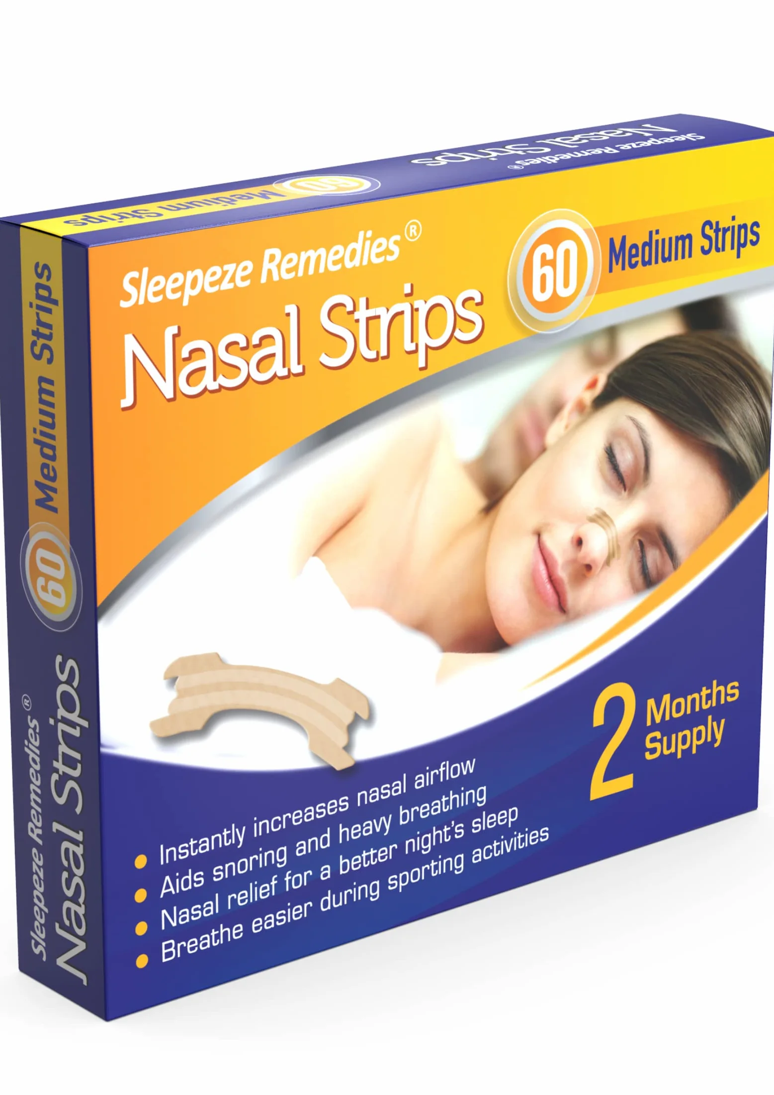 Paski do nosa S/M 60 by Sleepeze Remedies® | Chrapanie paski, aby zatrzymać chrapanie i pomóc Ci oddychać przez nos | chrapany korek ułatwiający sen bezdech i odpowiednie urządzenia przeciw chrapaniu