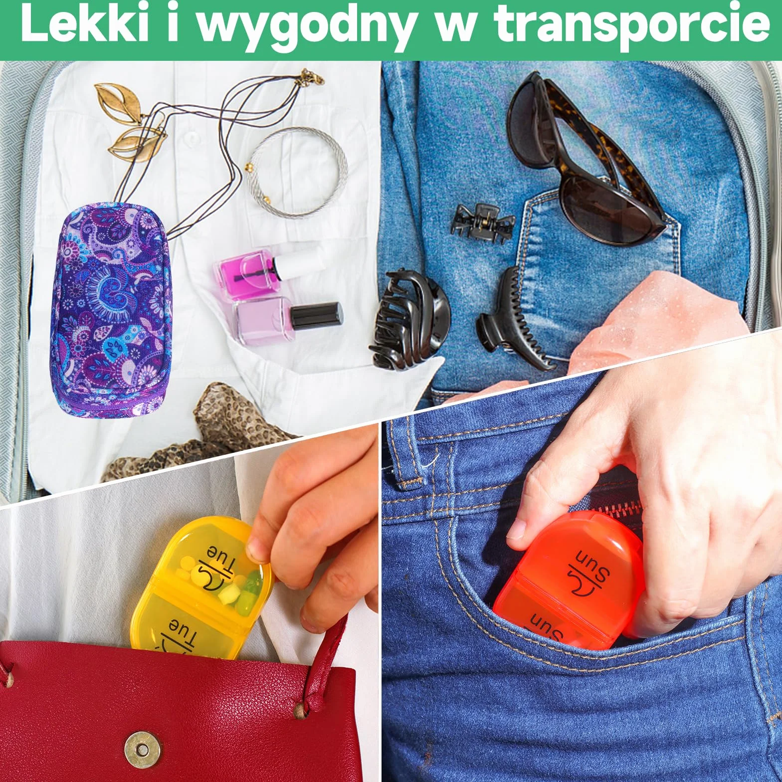 Serfeymi Organizer na Tabletki na 7 Dni, 2 Razy Dziennie Rano i Wieczorem Tęczowe Pojemnik na Leki z Przenośnym etui na Płótno Zamek Błyskawiczny Idealny na Tabletki, Olej Rybny, Witaminy-Fioletowy 01