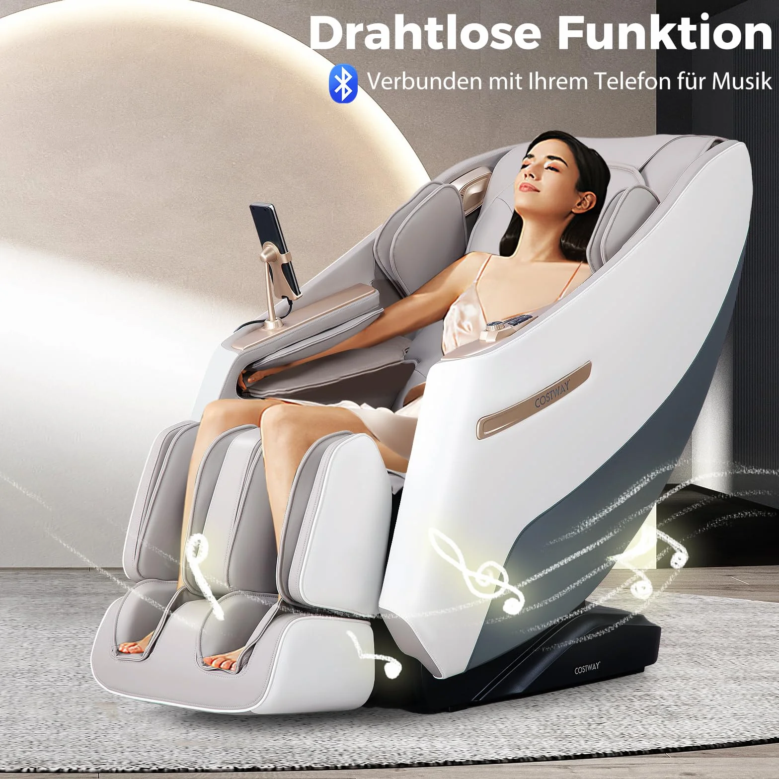 COSTWAY Fotel masujący, Zero Gravity SL Track Shiatsu fotel do masażu, ogrzewanie i masaż pneumatyczny, fotel do masażu całego ciała, z 12 trybami automatycznymi i pilotem zdalnego sterowania