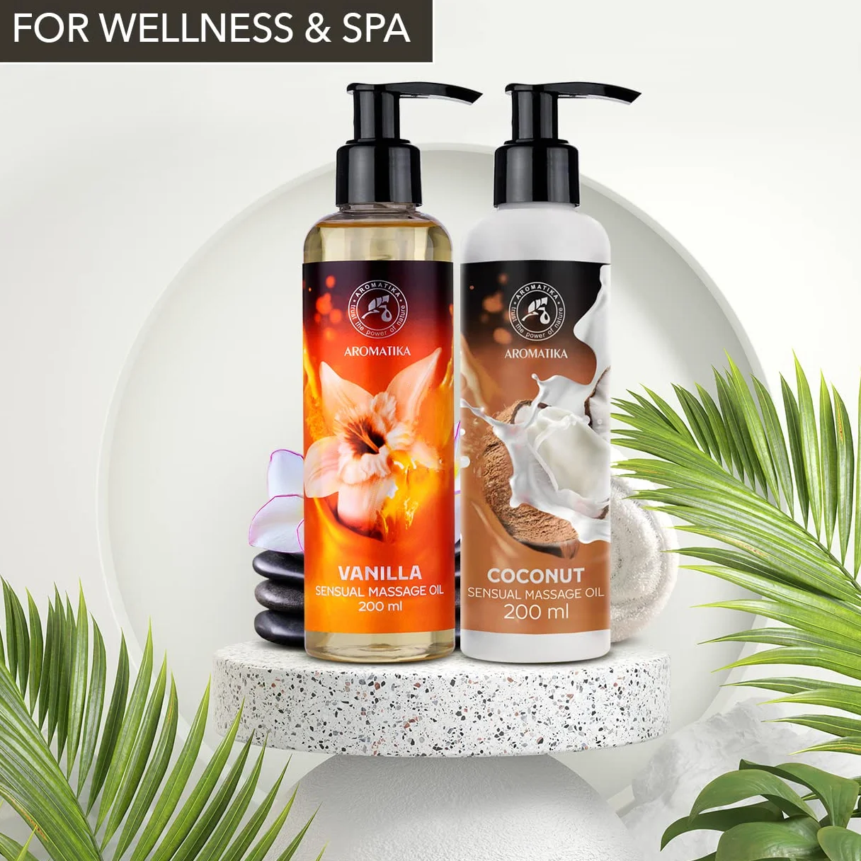 Sensual Vanilla & Coconut Massage Blend 2×200 ml – Edible & Kissable – Almond & Grapeseed Base – Aromatherapy Body Care – Relax
