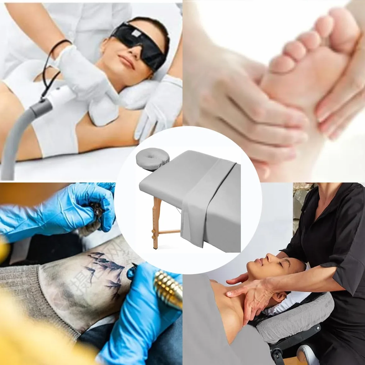 Generisch 3-częściowy zestaw pościeli z mikrofibry do masażu Premium, w tym poszewka na kołder, prześcieradło i pościel, dla salonu kosmetycznego spa, jasnoszary