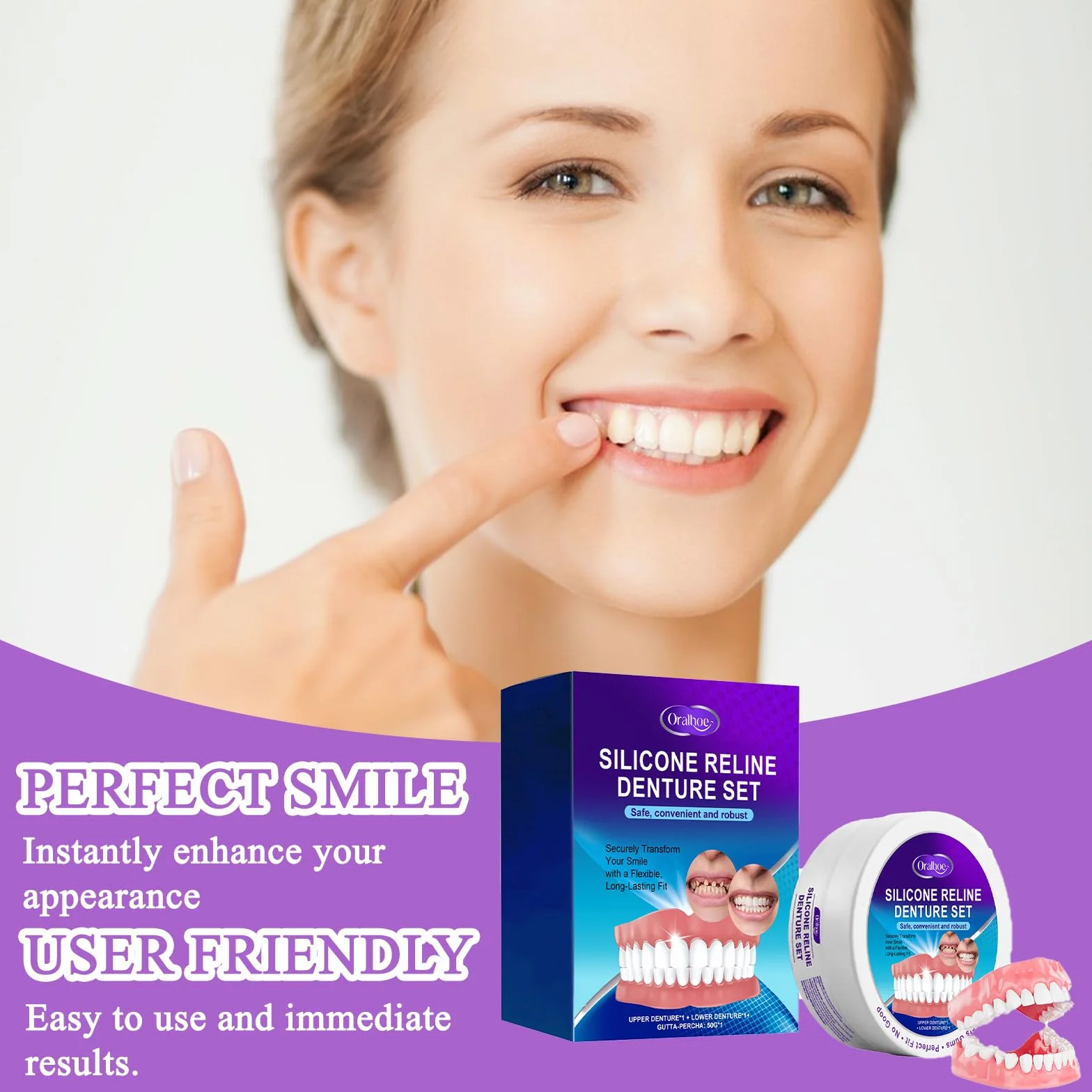 Protezy Silikonowe Bikenda Silicone Reline Denture Set Łagodzą dyskomfort Łatwe w użyciu Precyzyjne dopasowanie Naturalny komfort Odpowiednie dla kobiet i mężczyzn