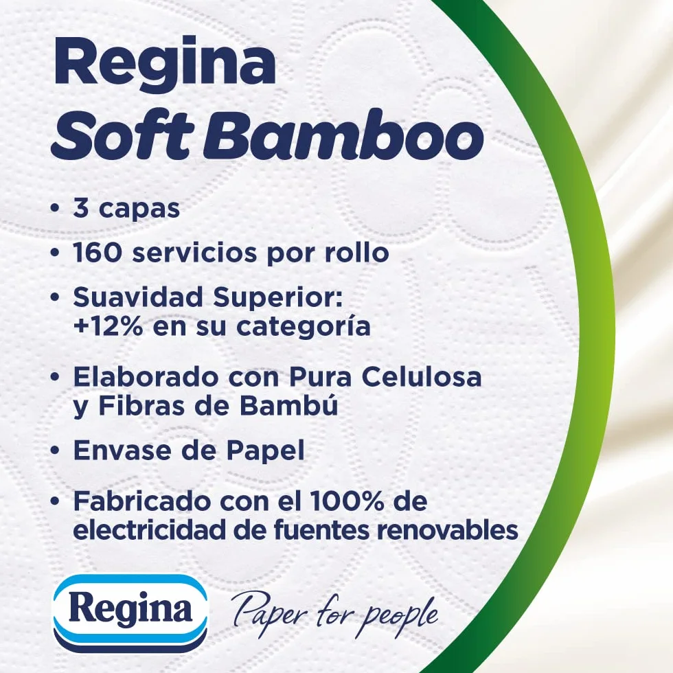 Regina Soft Bamboo, 8 rolek papieru toaletowego, 3 warstwy, 160 arkuszy, naturalna miękkość dla skóry, papier toaletowy wykonany z włókien bambusowych, opakowanie papierowe, certyfikat FSC
