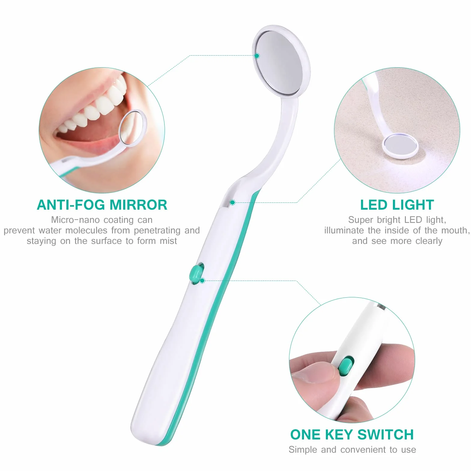 MILISTEN Lustro dentystyczne z oświetleniem LED, ochrona przed zaparowaniem, lusterko dentystyczne, lusterko do pielęgnacji zębów, lusterko do makijażu