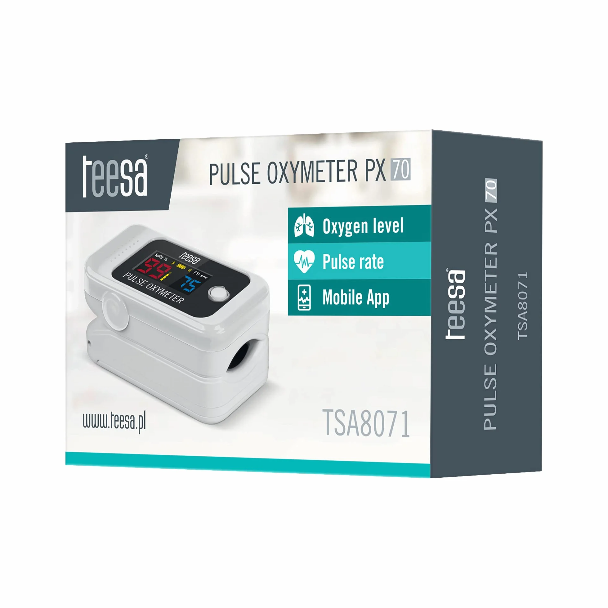 Teesa Pulsoksymetr Napalcowy Bluetooth PX70 TSA8071 Saturacja Tętna