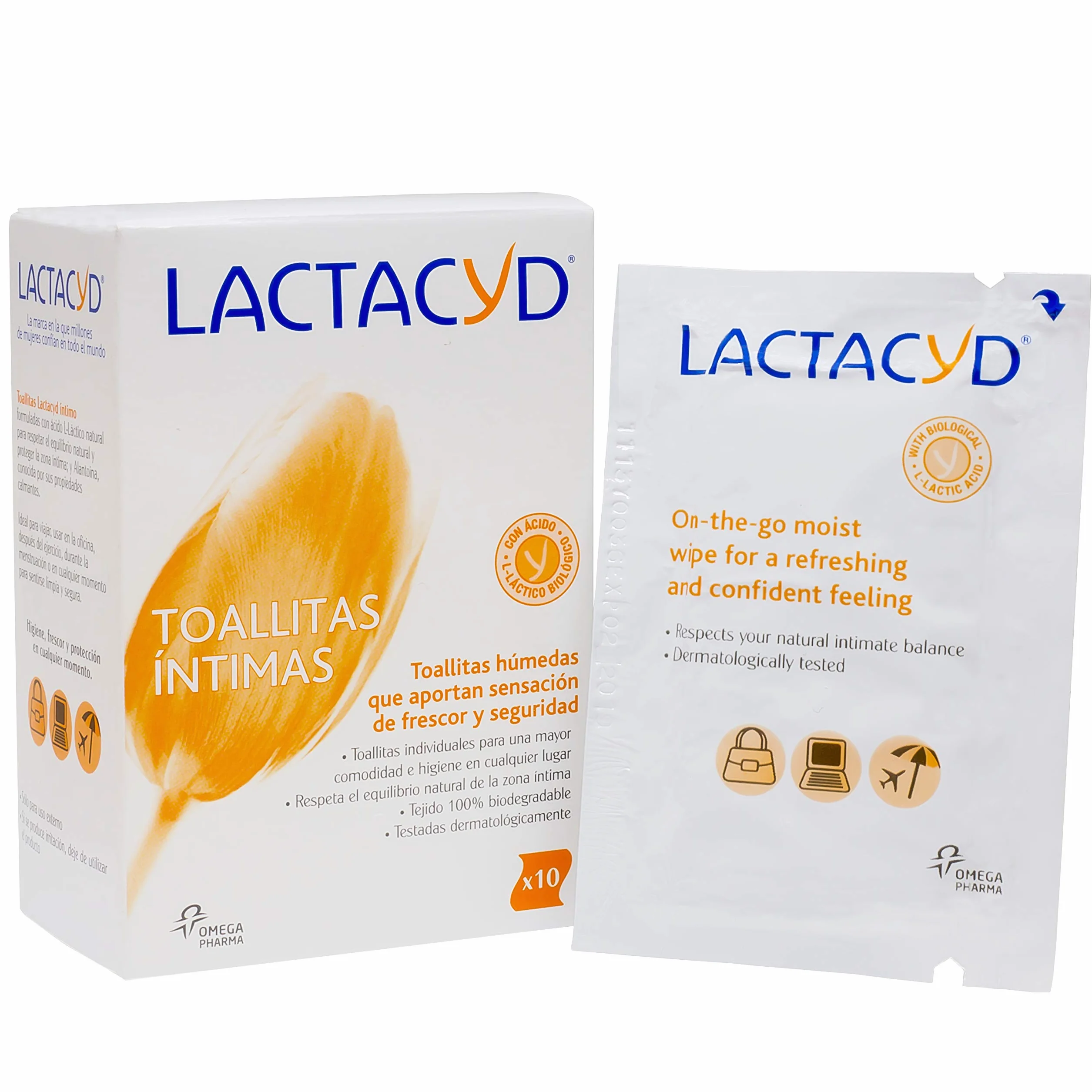 Lactacyd Chusteczki nawilżane Higiena intymna zapewnia uczucie świeżości i bezpieczeństwa w 100% biodegradowalne z naturalnym kwasem mlekowym 10 pojedynczych chusteczek