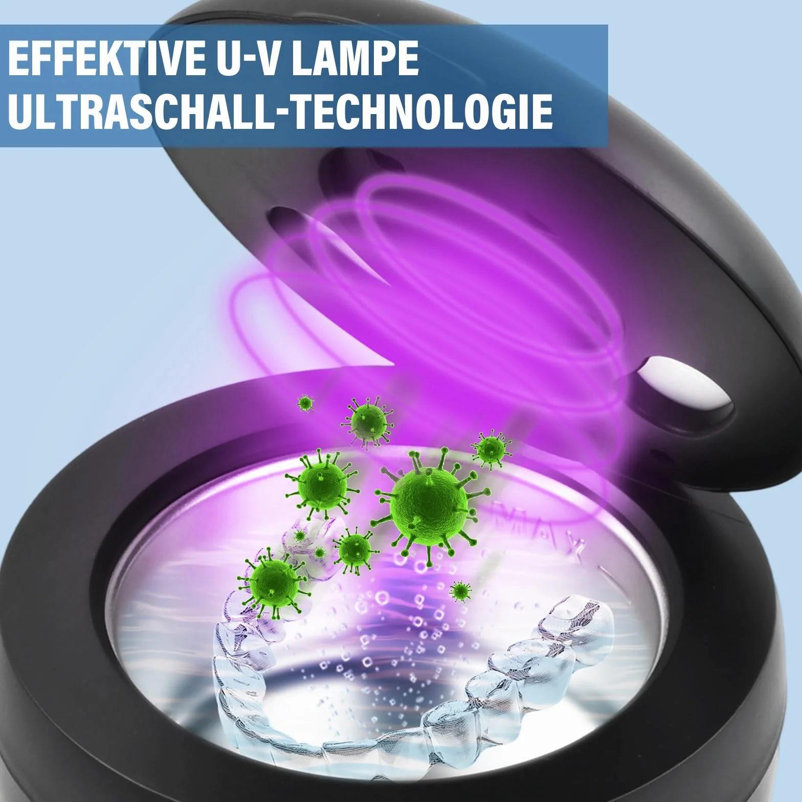 Ultrasonic Retainer Cleaner ultradźwiękowe urządzenie do czyszczenia zębów 45 kHz z promieniowaniem UV 25 W, ultradźwiękowe urządzenie do czyszczenia szyn dentystycznych, protez, kolor czarny