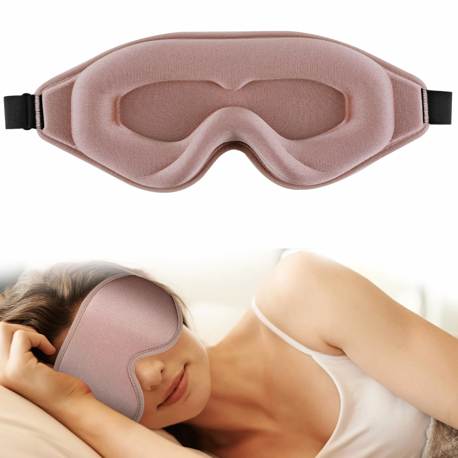 WLLHYF Jedwabna maska do spania, 3D stereo maska na oczy z głębokim snem, wygodna, regulowana, urocza, blokująca światło, osłona na oczy dla mężczyzny i kobiety przez całą noc (różowe złoto)