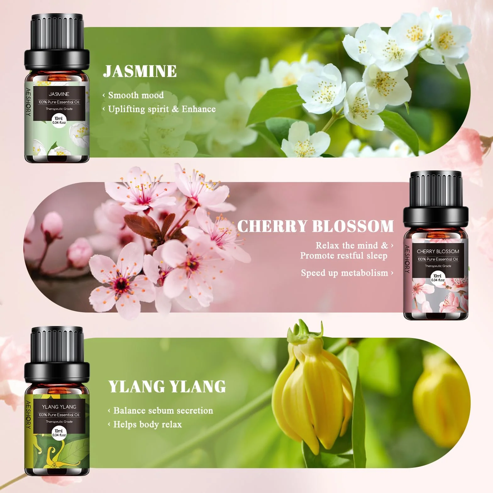 Aeshory Zestaw Olejków Eterycznych Kwiatowych 6 x 10 ml Naturalnych Do Dyfuzora