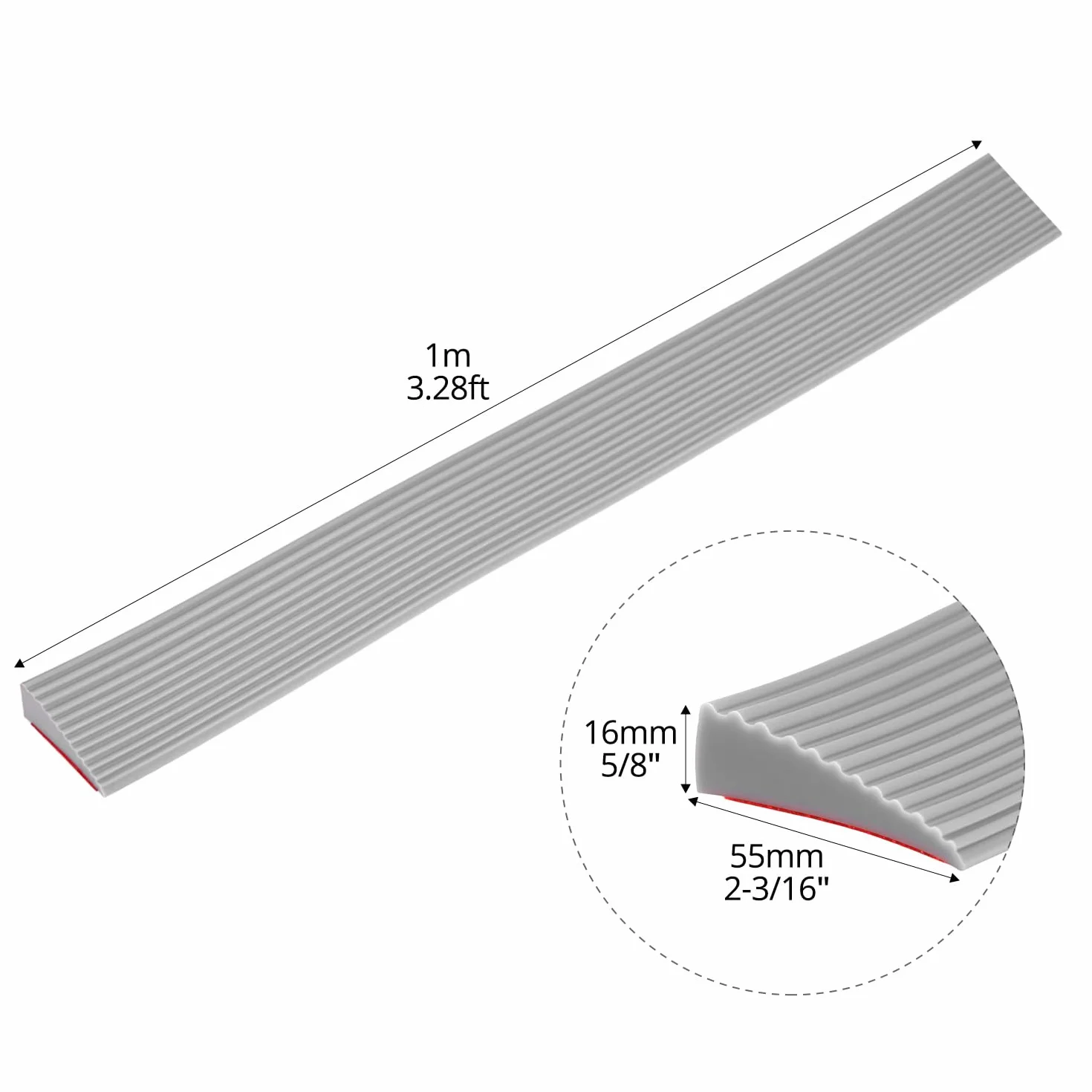QWORK® Rampa progowa 1M, szara, samoprzylepna rampa dla wózków inwalidzkich z gumy, antypoślizgowa, wysokość 1,5 cm, do wózków inwalidzkich, skuterów i zamiatarek