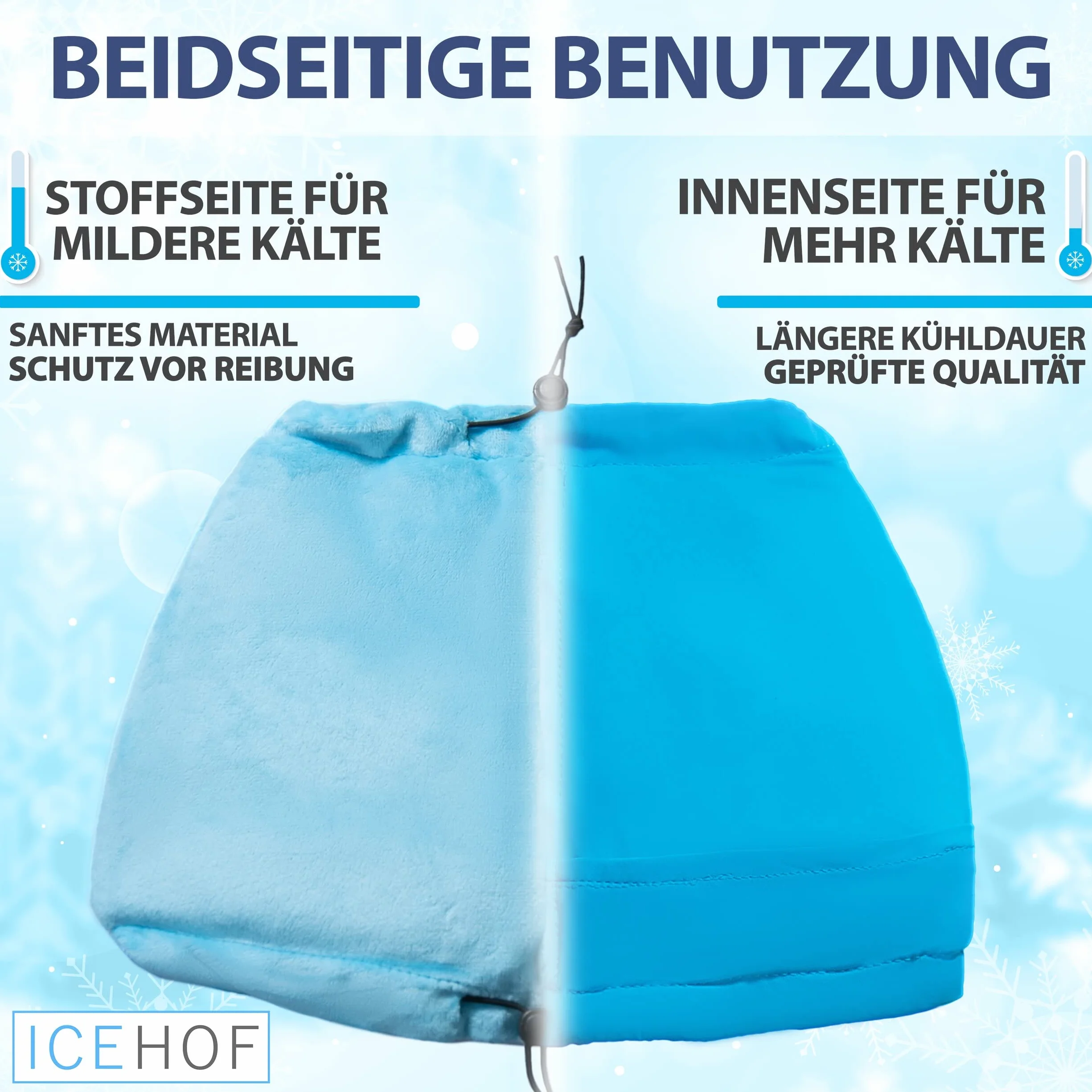 ICEHOF Czapka chłodząca Extra z 4 wkładami chłodzącymi, Maska 3D, chłodząca czapka żelowa do skóry głowy podczas chemioterapii, na migrenę i bóle głowy
