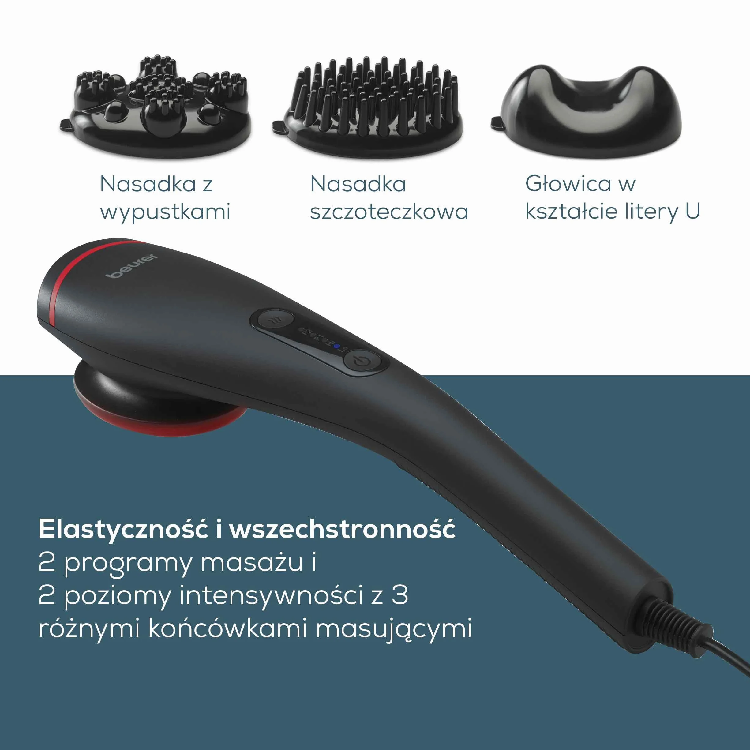 Beurer MG 24 masażer mięśni z funkcją podgrzewania, relaksujący masaż wibracyjny, 2 programy masażu, 2 poziomy intensywności, 3 nasadki masujące, do stosowania na całym ciele, czarny