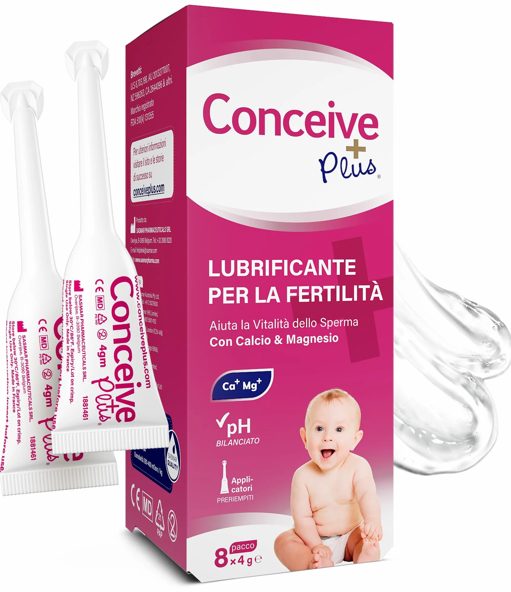 CONCEIVE PLUS lubrykant płodności dla kobiet | Jony wapnia + magnezu | Stosuj podczas próby zajścia w ciążę | Nawilżacz dopochwowy (8x4g aplikatorów)