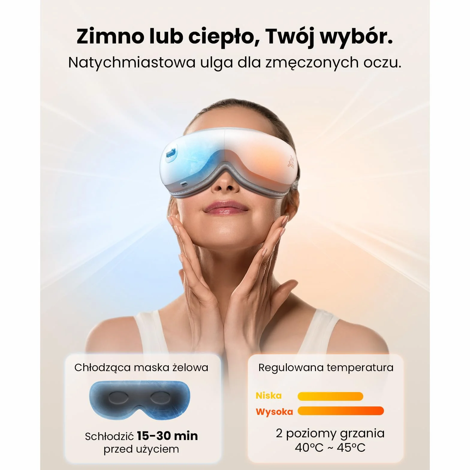 Bob and Brad Zero Pro cichy masażer do oczu z podgrzewaniem i chłodzącą maską żelową, podgrzewana maska 3D na oczy do relaksu i zmęczonych oczu, prezent dla kobiet i mężczyzn