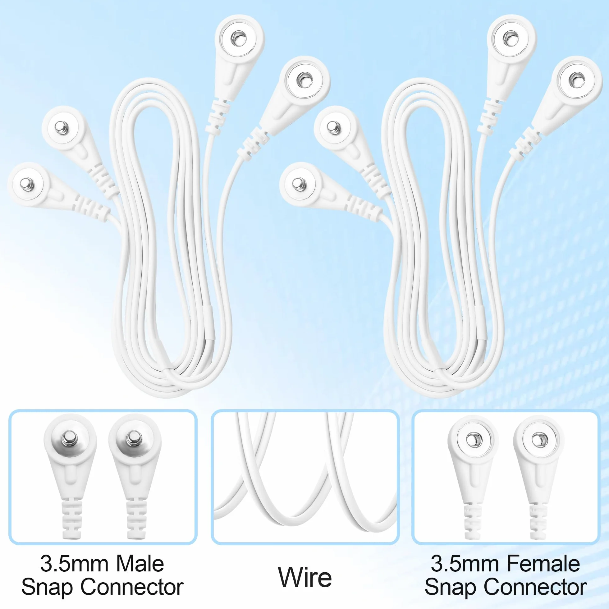 Wymienne kable połączeniowe z dwoma złączami męskimi i żeńskimi, kabel klikający do urządzeń TENS EMS, uniwersalny adapter 3,5 mm do podkładek elektrodowych, 3,3 stopy, 2