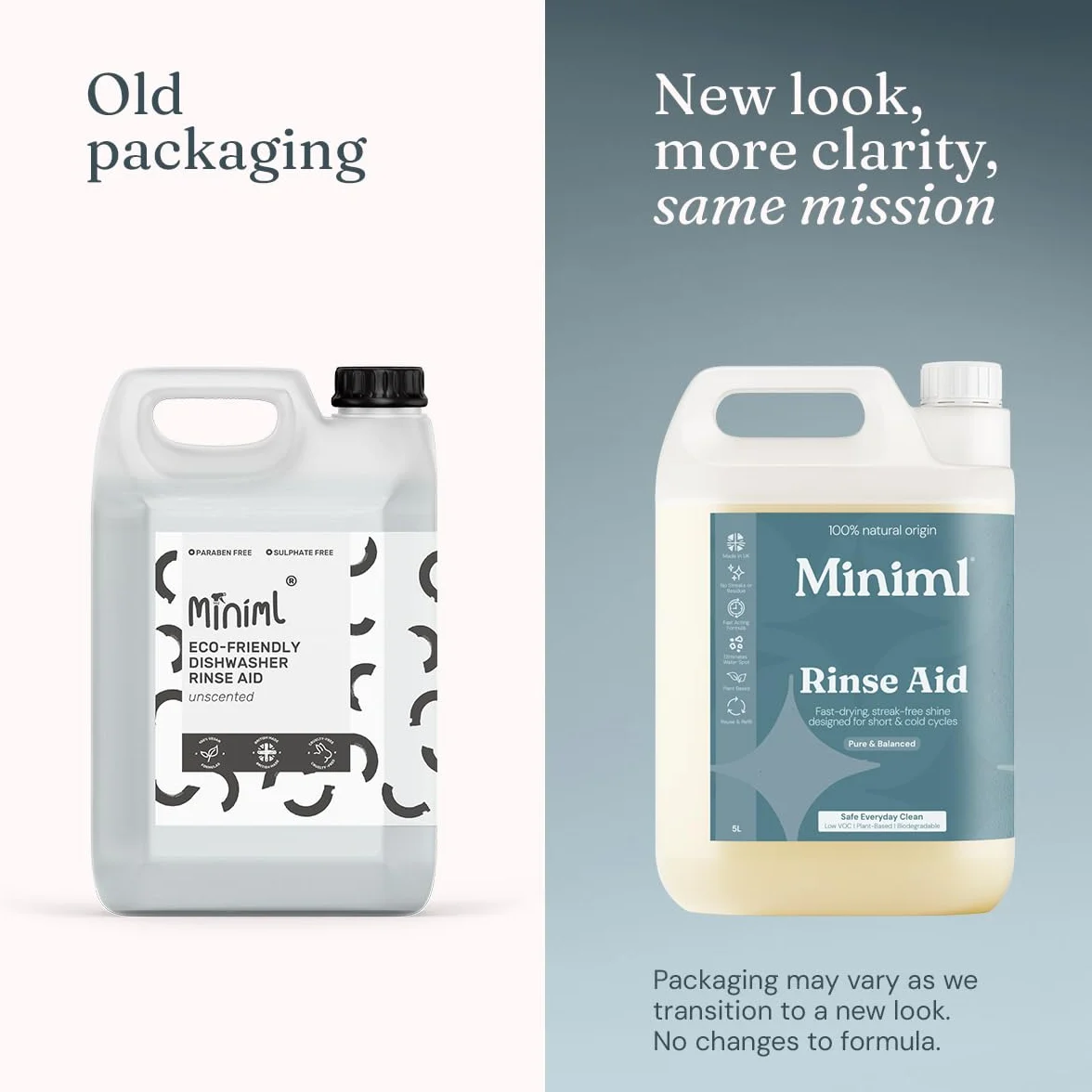 Miniml Płyn do Płukania 5L Refill, Całkowicie Naturalny Środek do Mycia Zmywarek do Mycia Naczyń do Bezsmugowego Mycia Szkła i Naczyń, 5L Wkład Wegański