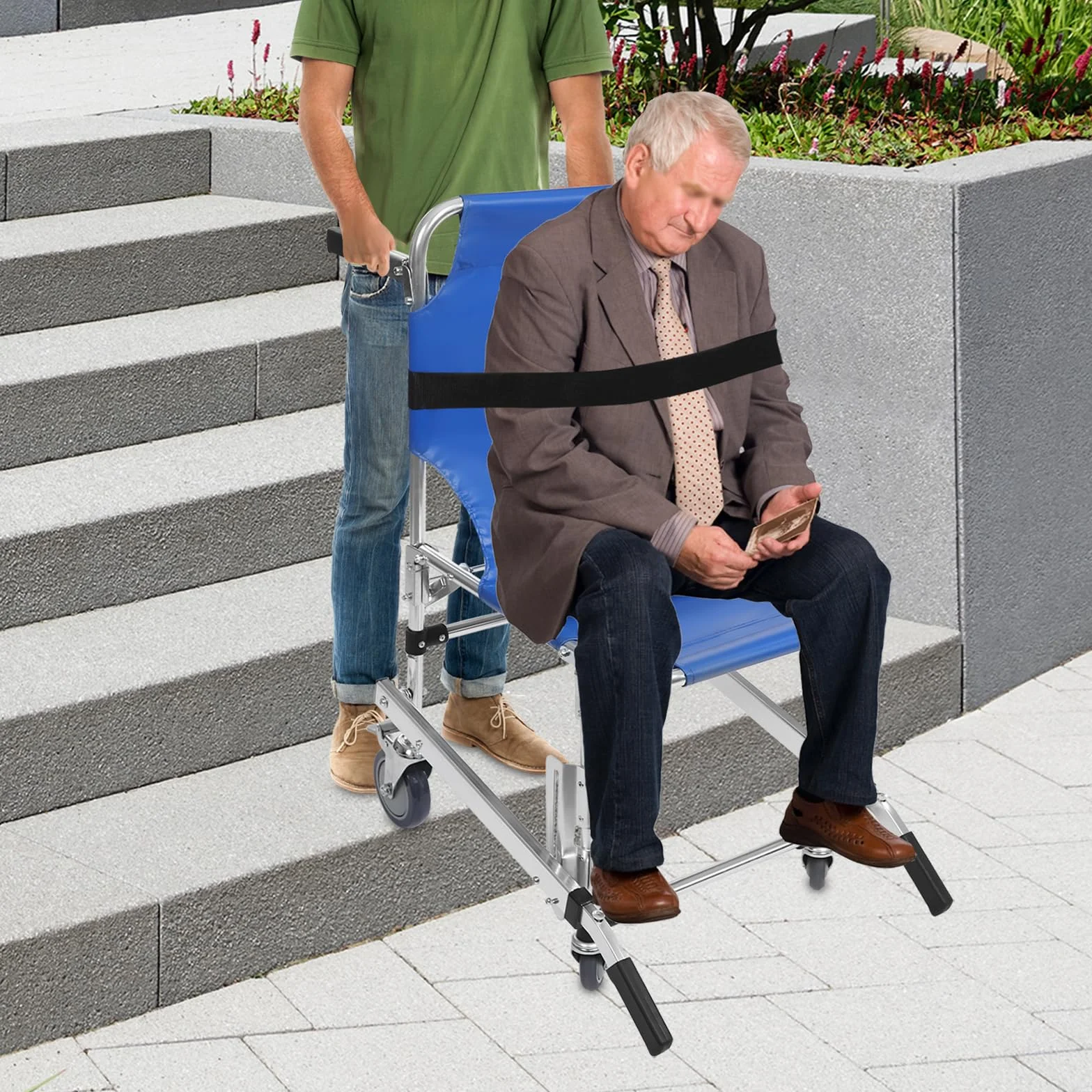 Krzesło schodowe składane aluminiowe dla seniorów z pasami bezpieczeństwa 160 kg