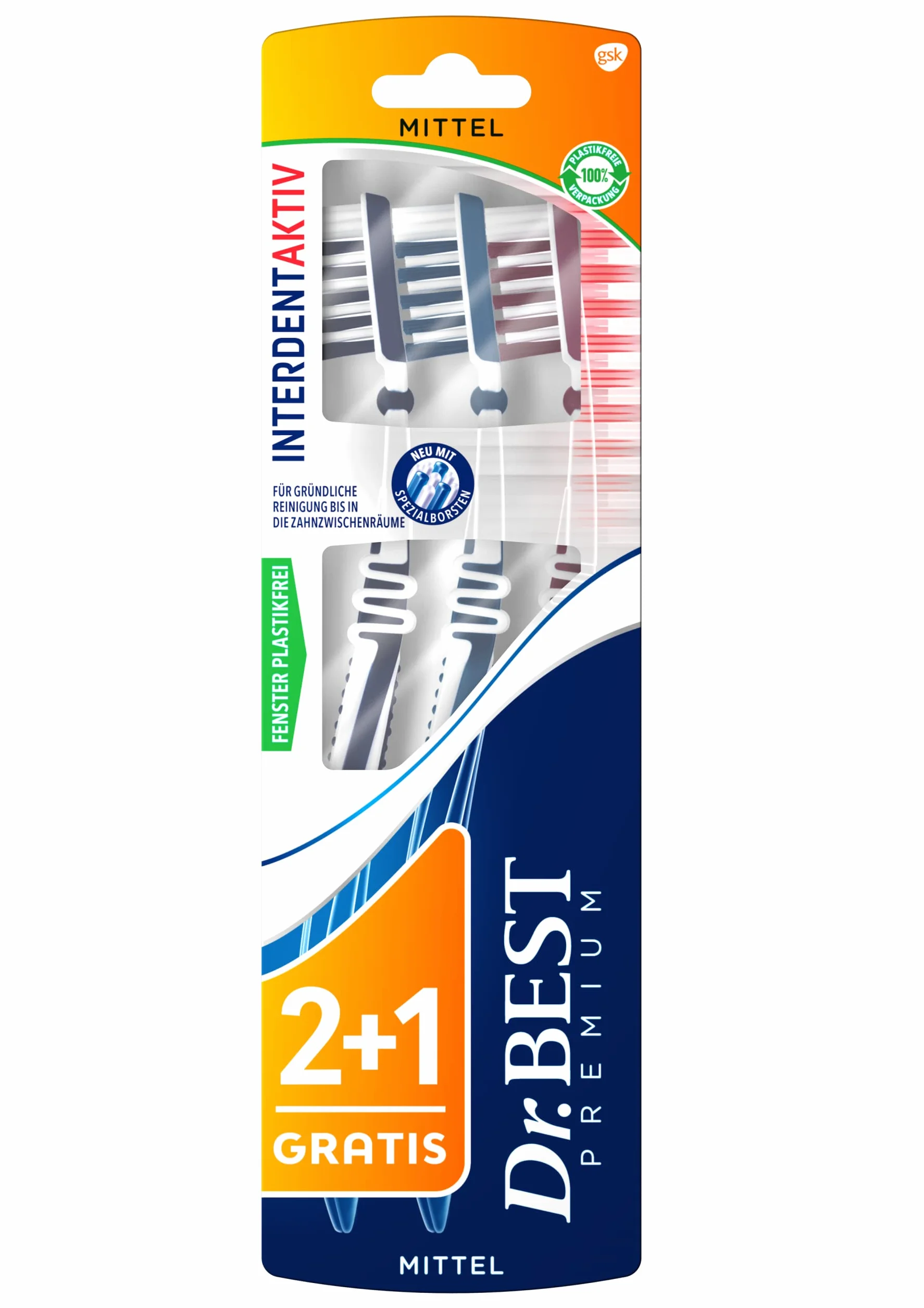 Dr.Best Interdent Aktiv Szczoteczki do Zębów, 3 sztuki