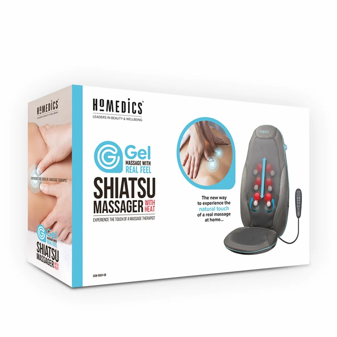 HoMedics Żelowe urządzenie do masażu pleców, nakładka na siedzenie – ukierunkowany, głęboko działający masaż pleców i ramion Shiatsu, z innowacyjną technologią żelową, węzłami żelowymi Shiatsu i
