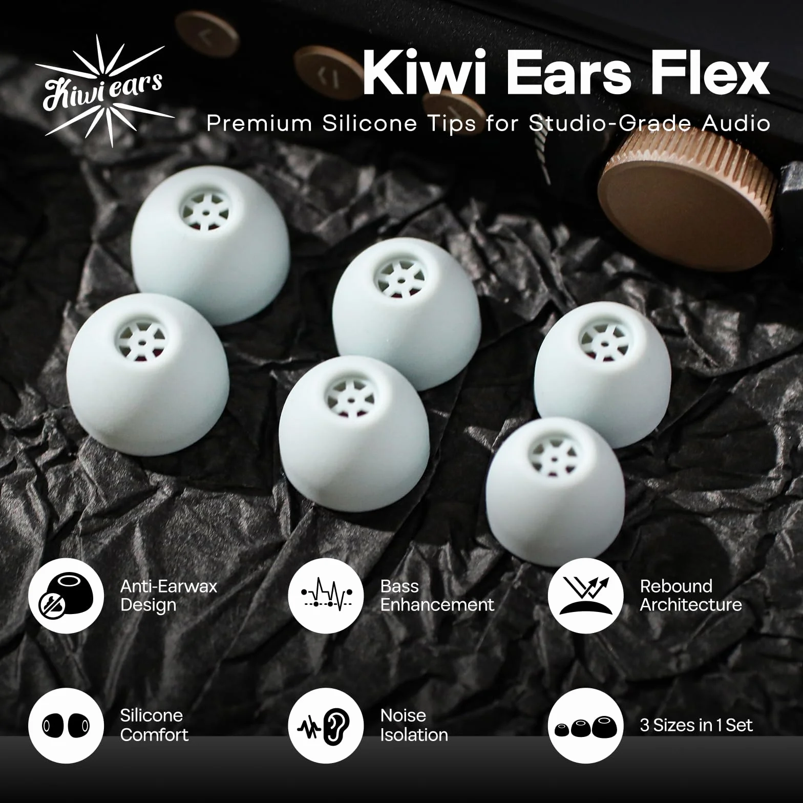 Linsoul Kiwi Ears Flex zatyczki do uszu, zamiennik silikonowych końcówek IEM, 3 pary, rozmiar S/M/L, do KZ ZS10 Pro, Orchestra Lite, Cadenza słuchawki przewodowe/bezprzewodowe (szaro-różowe)