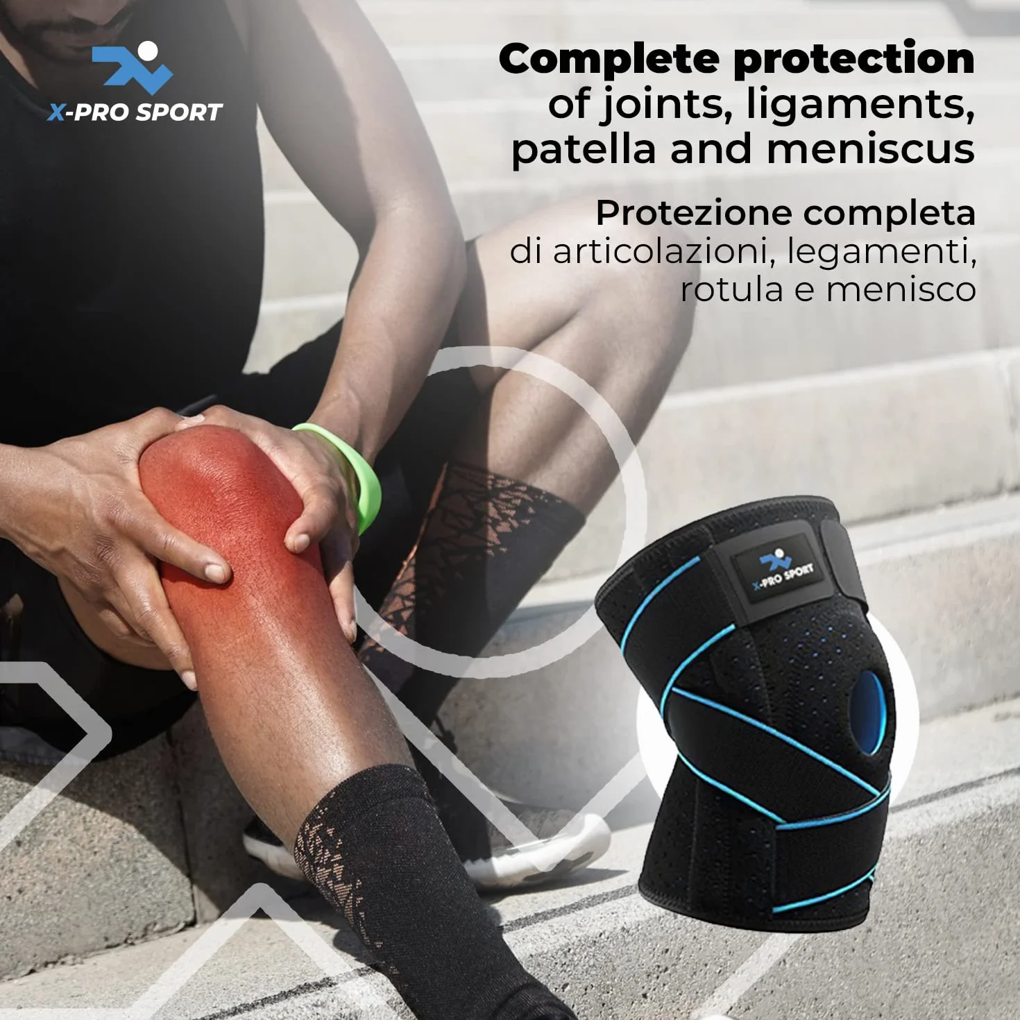 Orteza na kolano X-Pro Sport ze stabilizatorem bocznym i regulowanym stabilizatorem rzepki
