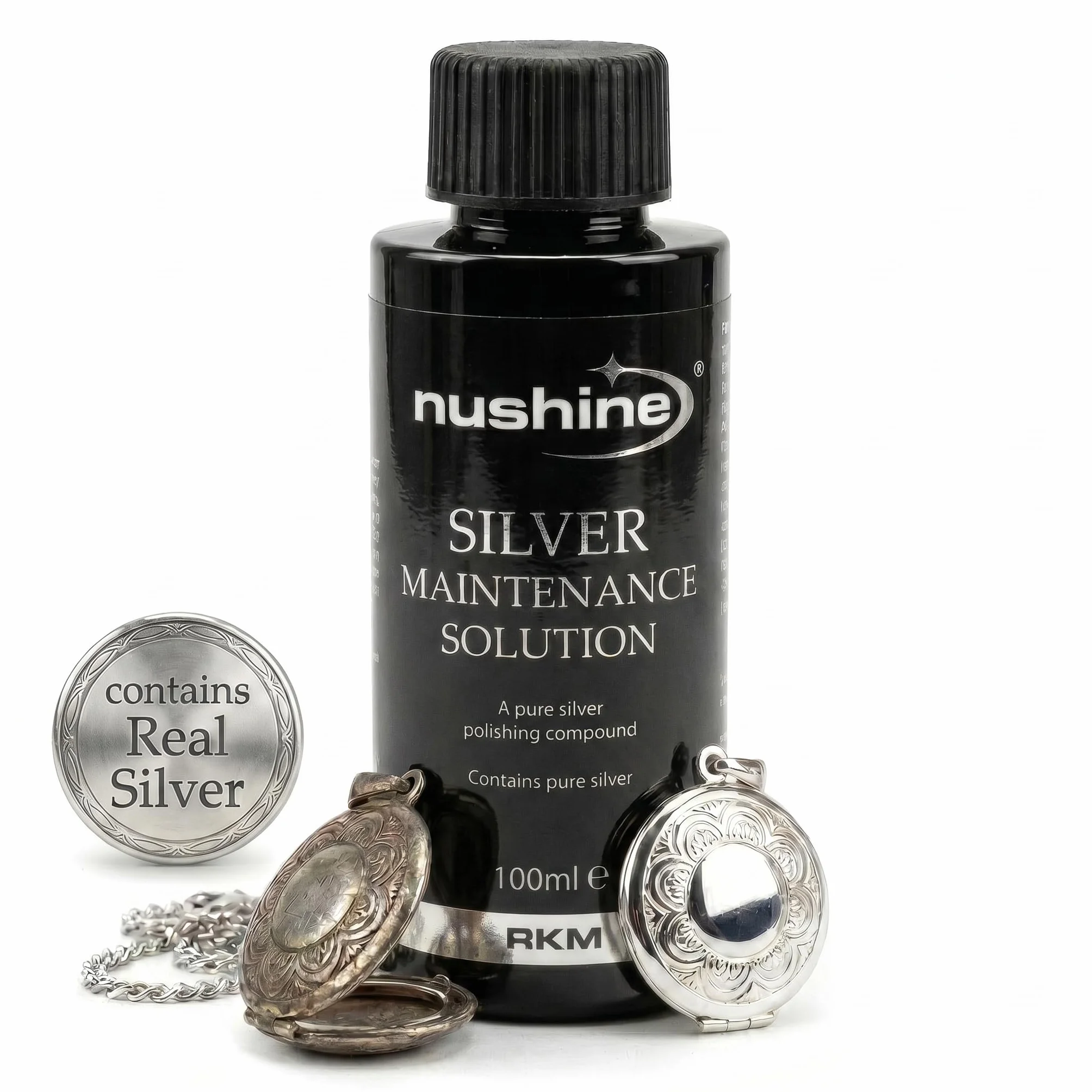 Nushine Silver roztwór do pielęgnacji srebra 100 ml – zawiera czyste srebro (idealny do zniszczonego srebra)