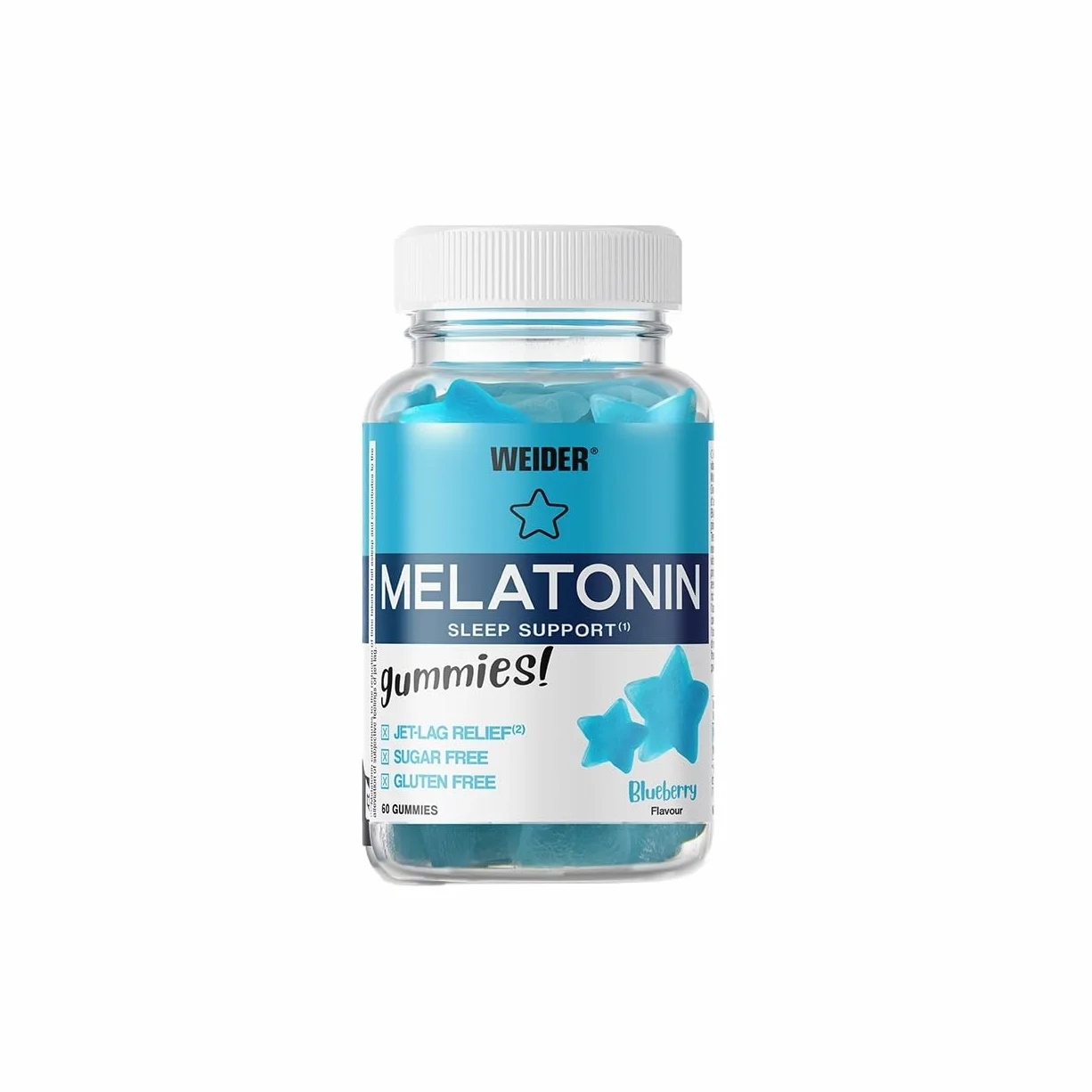 Weider Melatonin Gummies 60 Żelek - Melatonina w Żelkach na Lepszy Sen, z Witaminą B6, bez Glutenu i Cukru, Smak Jagodowy