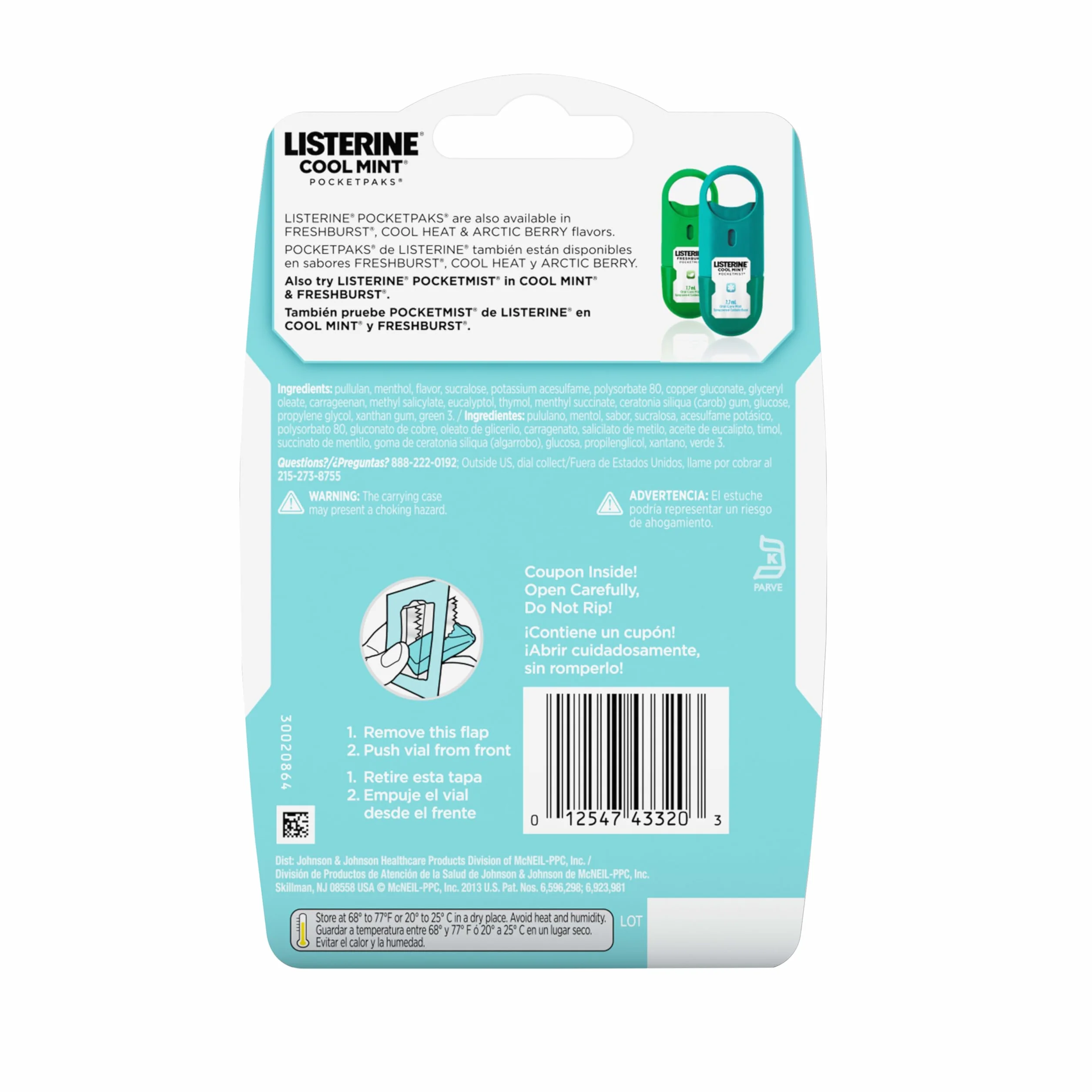 3 paski oddechowe Listerine PocketPaks, Cool Mint, dozowniki – dla chłodnego miętowego oddechu