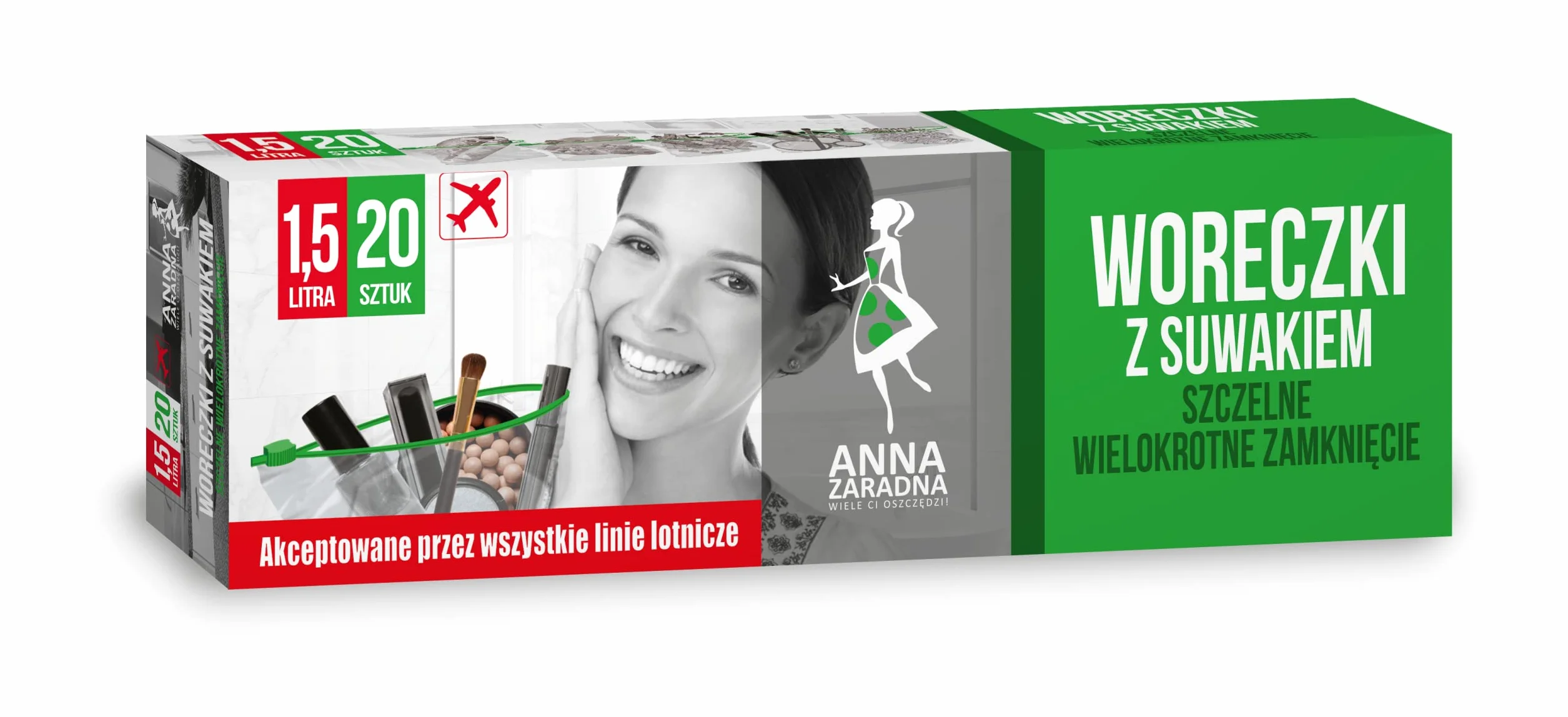 Anna Zaradna Woreczki z Suwakiem, Bezbarwny, 1,5L/20szt.