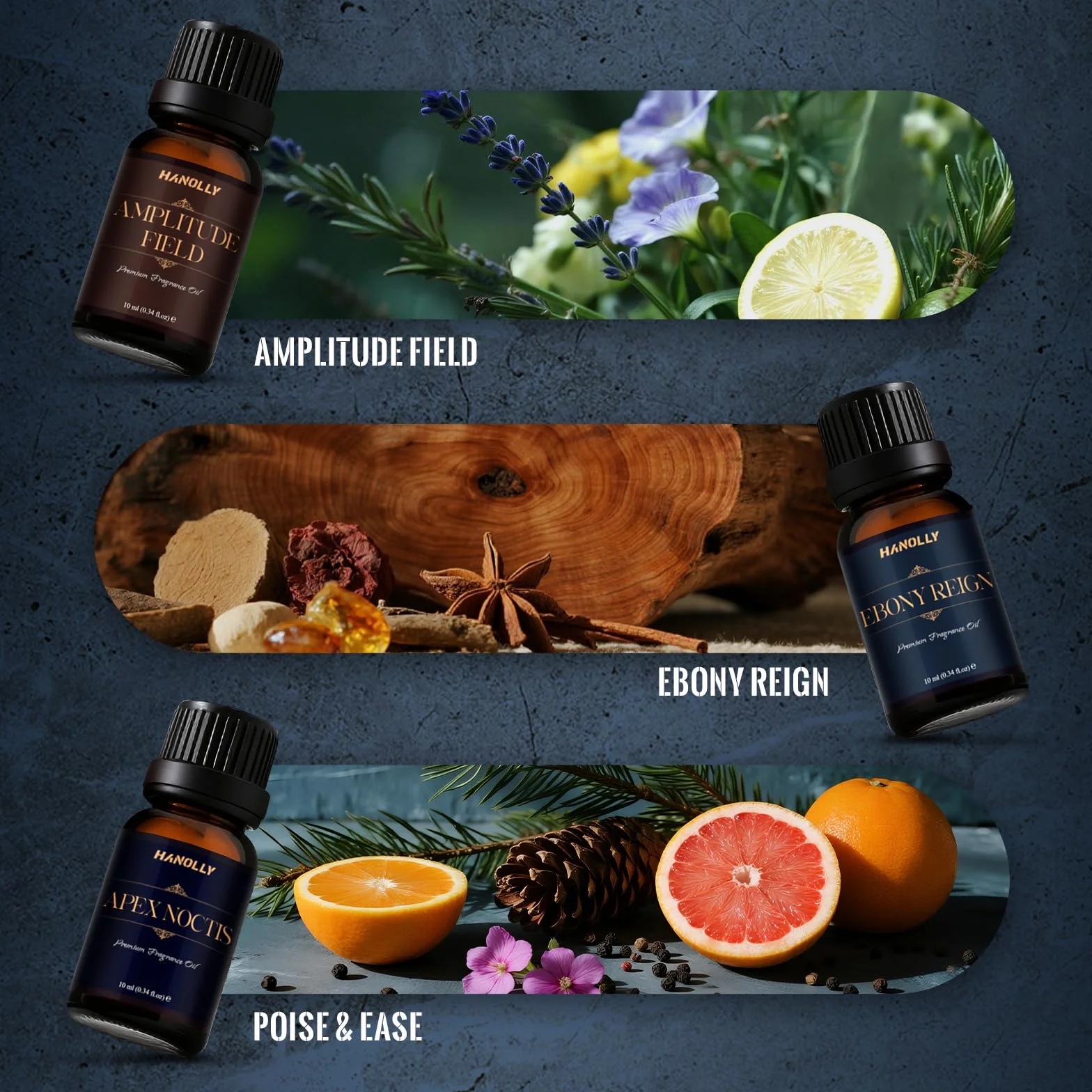 HANOLLY Zestaw Olejków Eterycznych Dla Mężczyzn, 6x10ML Naturalnych Olejków Zapachowych Do Dyfuzorów, Perfum I Wyrobu Świec