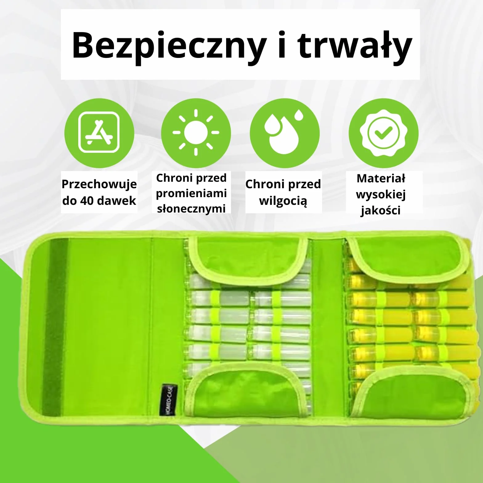 HOMEO-Case | Etui Homeopatyczne z 40 Przestrzeniami na Fiolki Boiron o Pojemności 4 Grama | Nie Zawiera Fiolków | Zielony Limonkowy