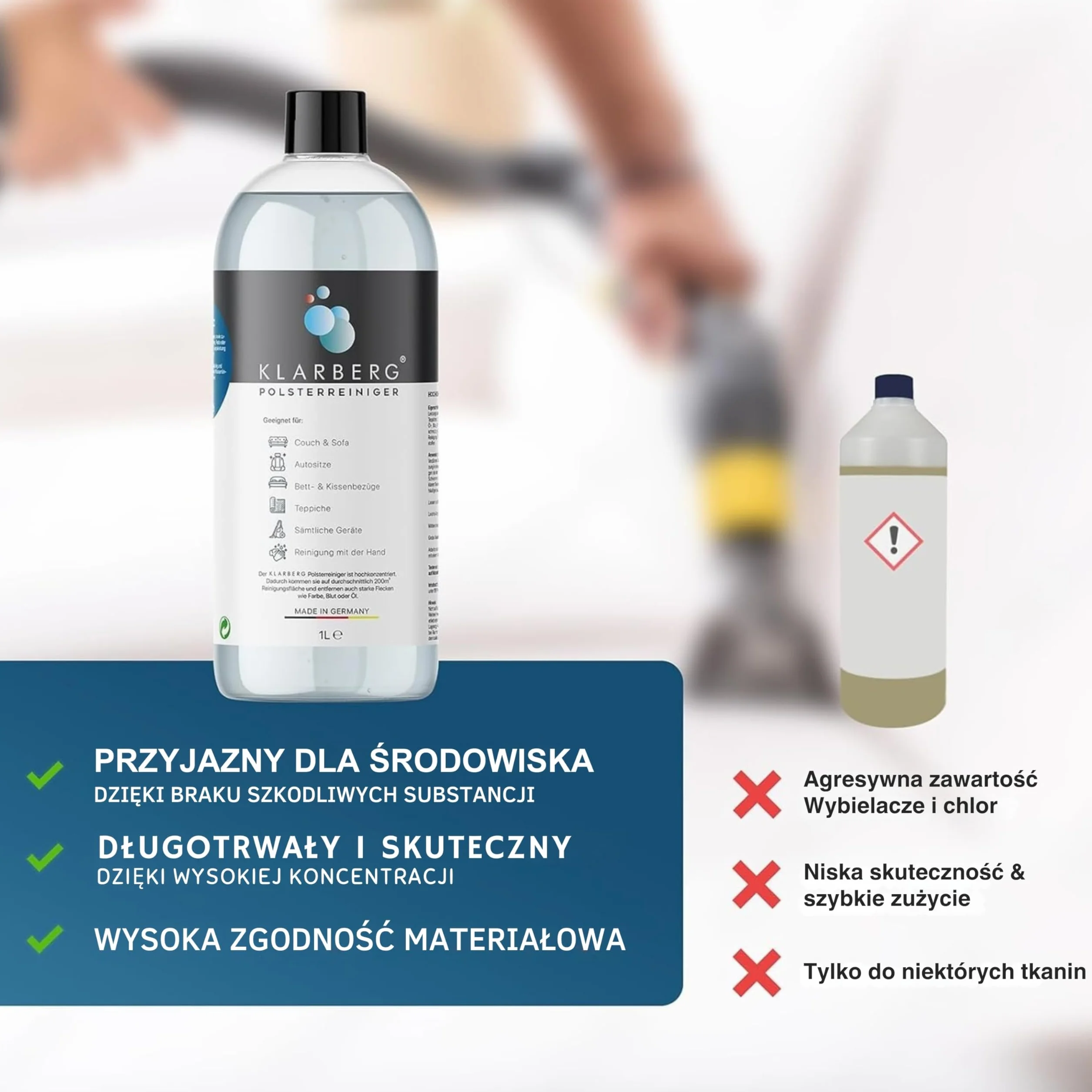 KLARBERG® 1 l koncentrat do czyszczenia tapicerki, sof, dywanów, foteli samochodowych