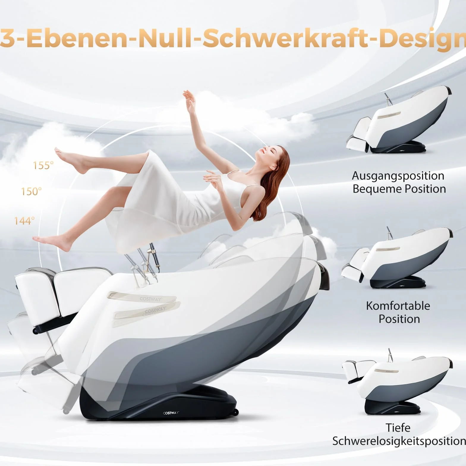 COSTWAY Fotel masujący, Zero Gravity SL Track Shiatsu fotel do masażu, ogrzewanie i masaż pneumatyczny, fotel do masażu całego ciała, z 12 trybami automatycznymi i pilotem zdalnego sterowania
