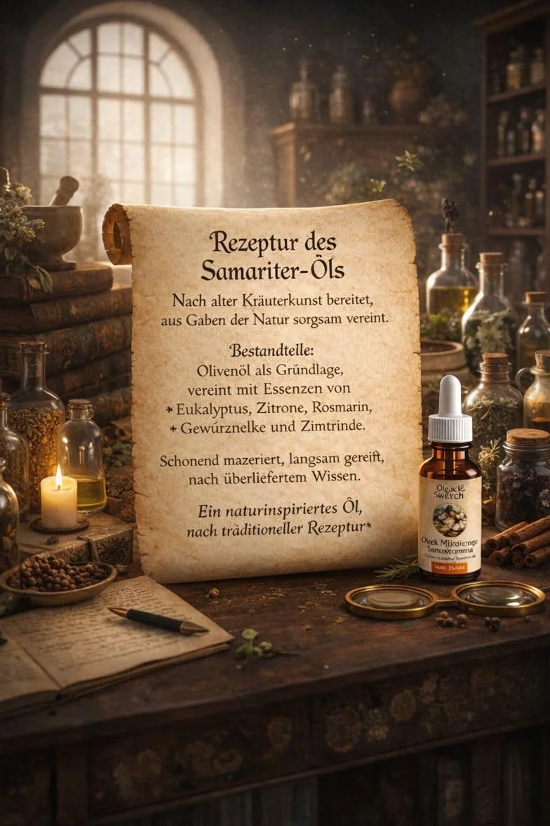 Olej Miłosiernego Samarytanina 50 ml | 5 olejków eterycznych (goździk, cytryna, rozmaryn, eukaliptus, cynamon) | formuła "Luz de Maria" | 100% naturalny | aromaterapia, olejek do kąpieli i ciała