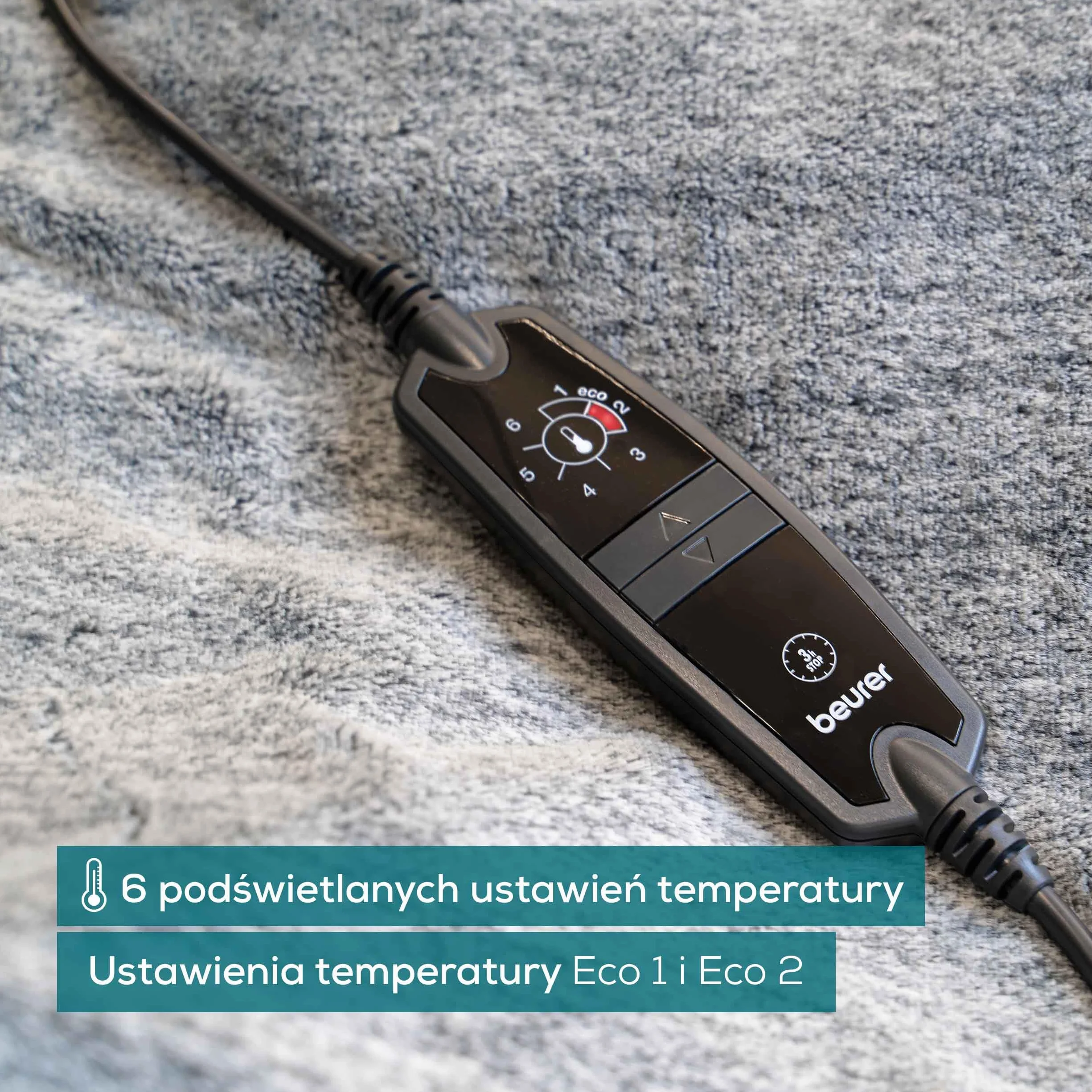 Beurer HD 75 Nordic Grey koc rozgrzewający 180 x 130 cm 6 ustawień temperatury automatyczne wyłączanie