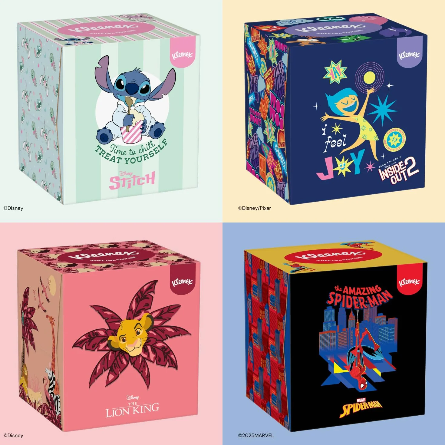 Kleenex Disney pudełka na chusteczki higieniczne, różne wzory, 3-warstwowe, 12 pudełek w kostkę, po 48 chusteczek