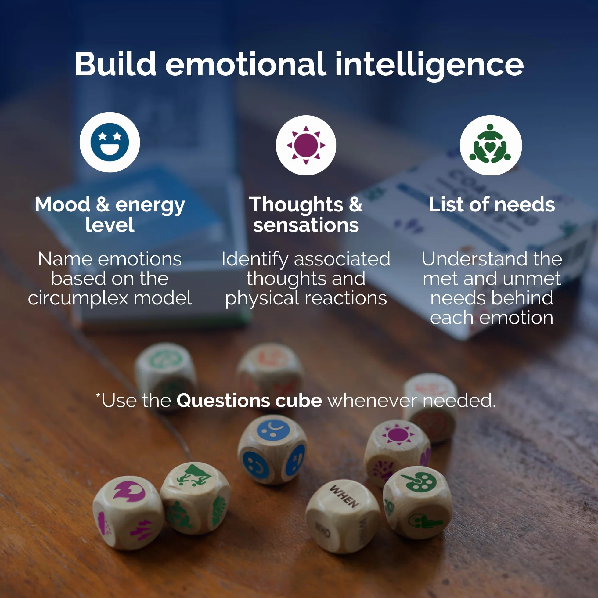 metaFox Kostki coachingowe do inteligencji emocjonalnej - 9 kostek z pytaniami coachingowymi dla emocji, rozwoju osobistego – użyj jako narzędzi terapeutycznych, kostek do opowiadania, gier