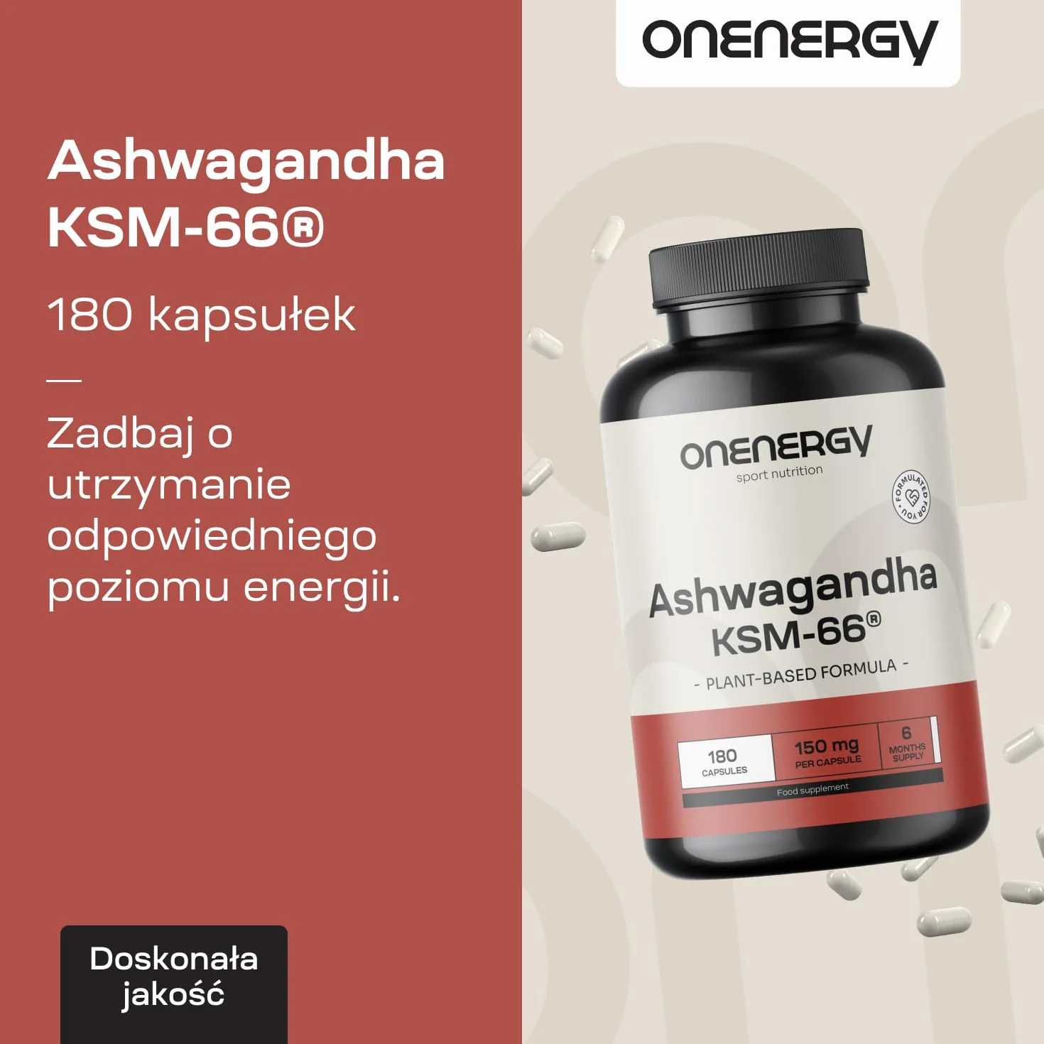 Ashwagandha KSM-66 180 Kapsułek Roślinnych Withania somnifera Wysoko Skoncentrowany