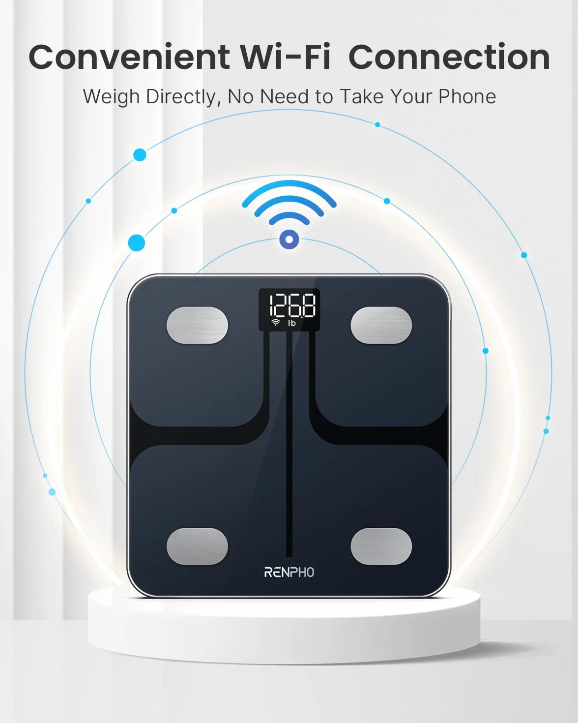 RENPHO Inteligentna waga łazienkowa Wi-Fi Bluetooth BMI z aplikacją, czarny