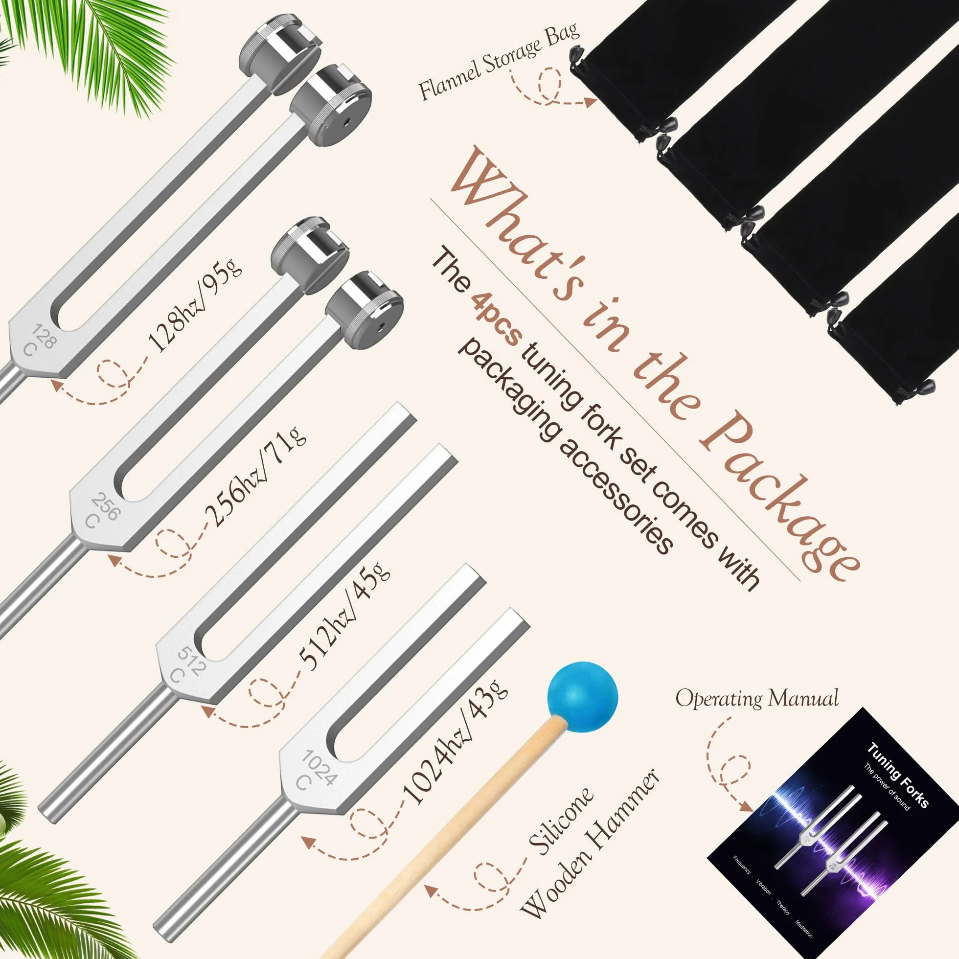 Medyczny zestaw czakr widełki do uzdrawiania 128 Hz 256 Hz 512 Hz 1024 Hz stop aluminium 4 szt.